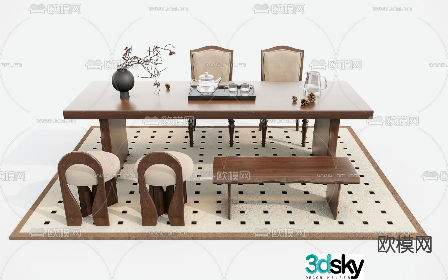 Middle-aged tea table tea table 3D model