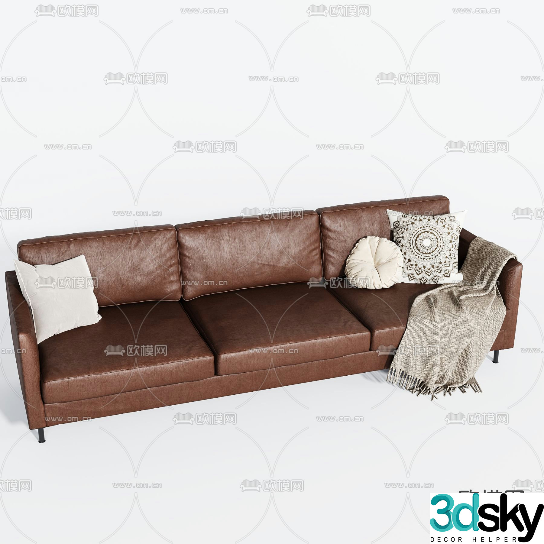 leather sofa three seater sofa 3d model