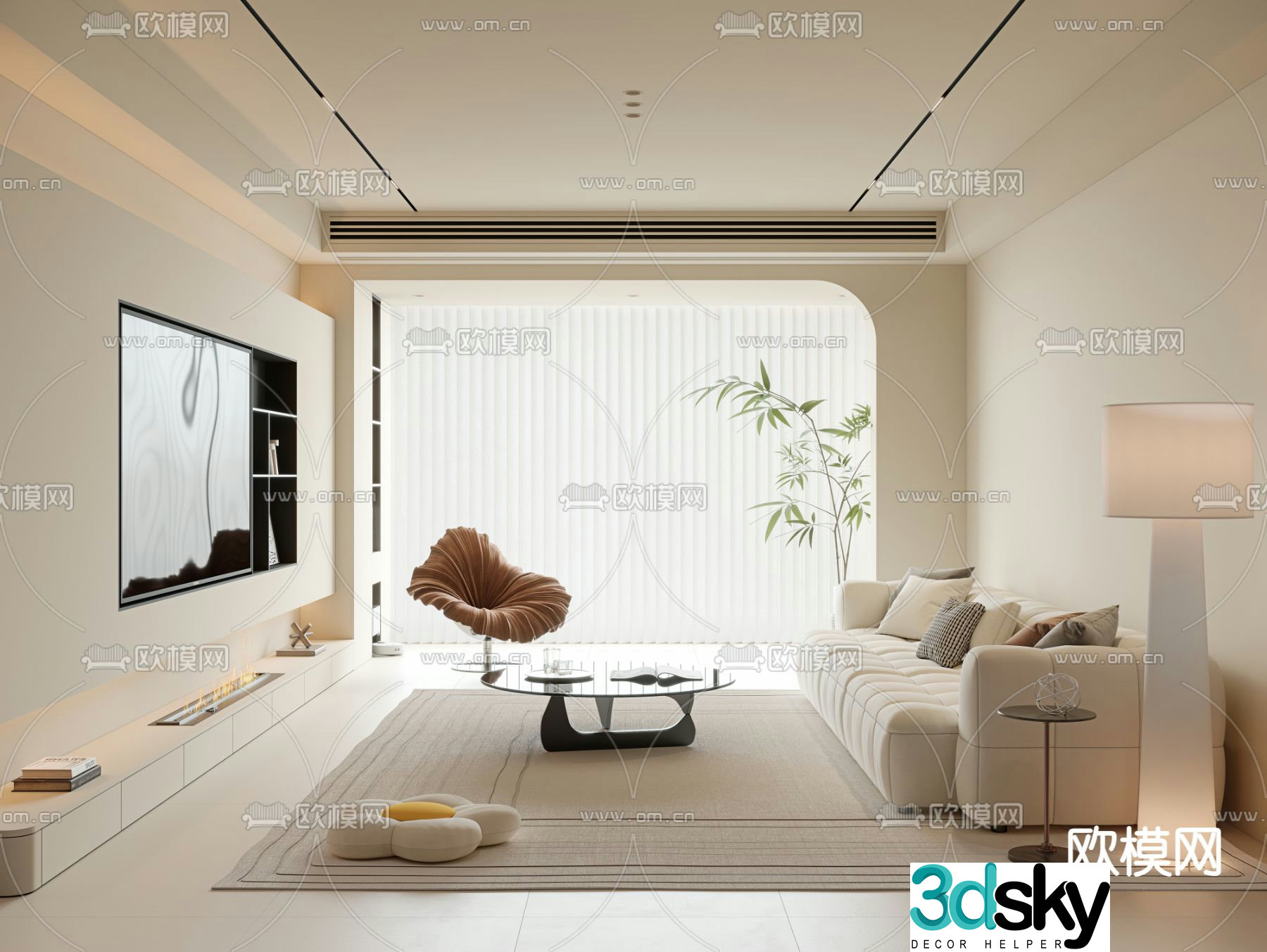 Creamy living room 3d model