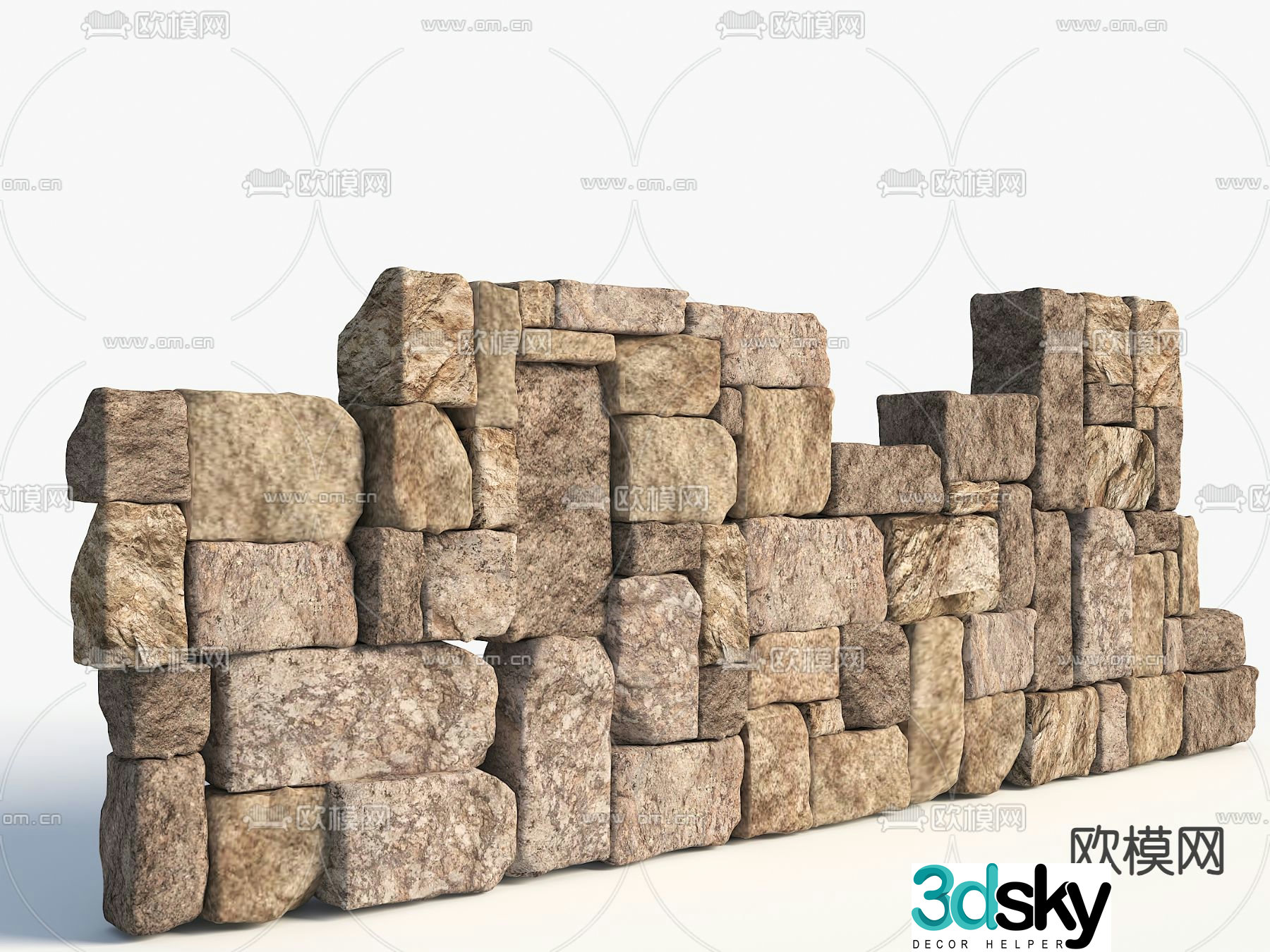 Modern stone landscape wall granite 3d model
