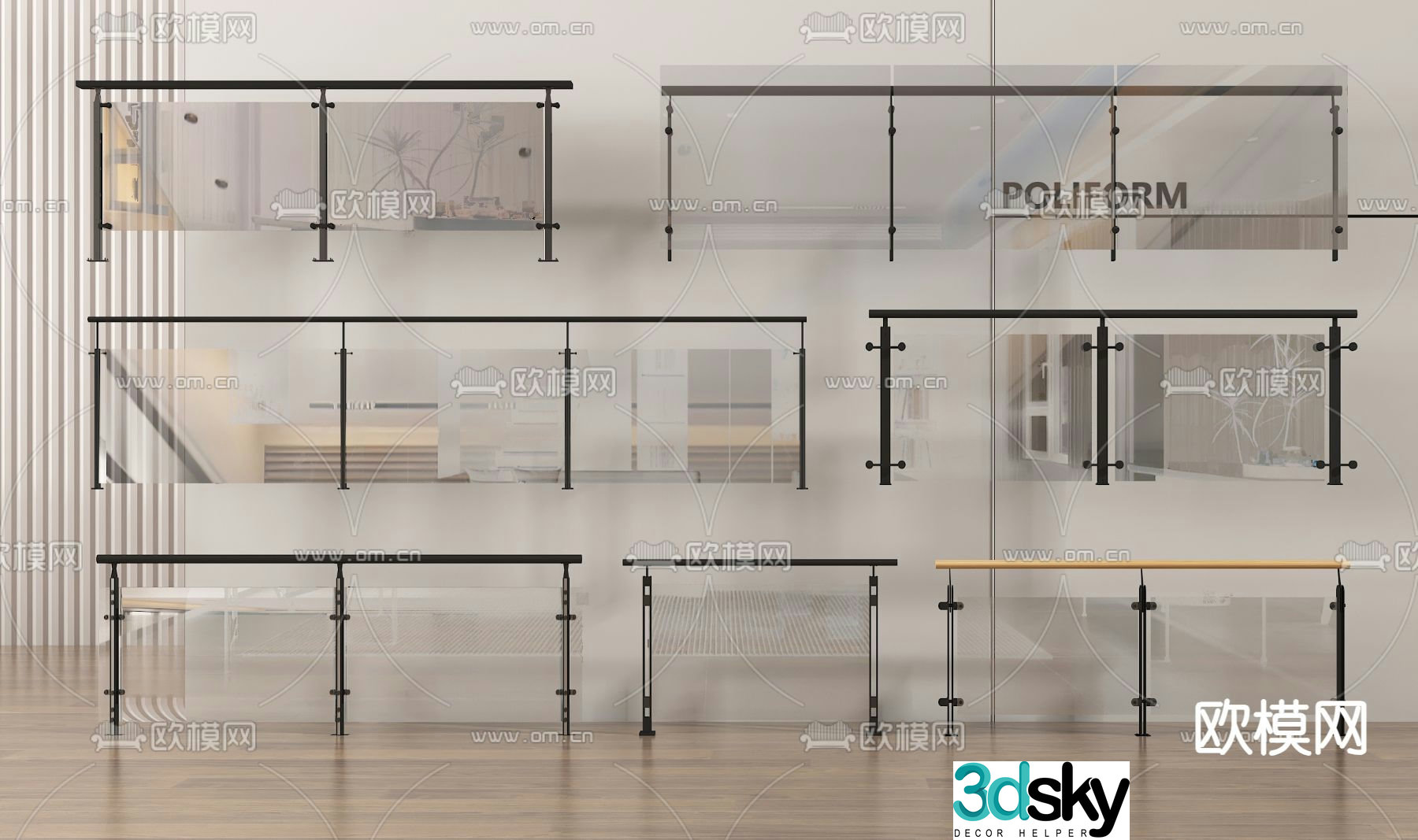 glass railing glass guardrail balcony guardrail 3d model
