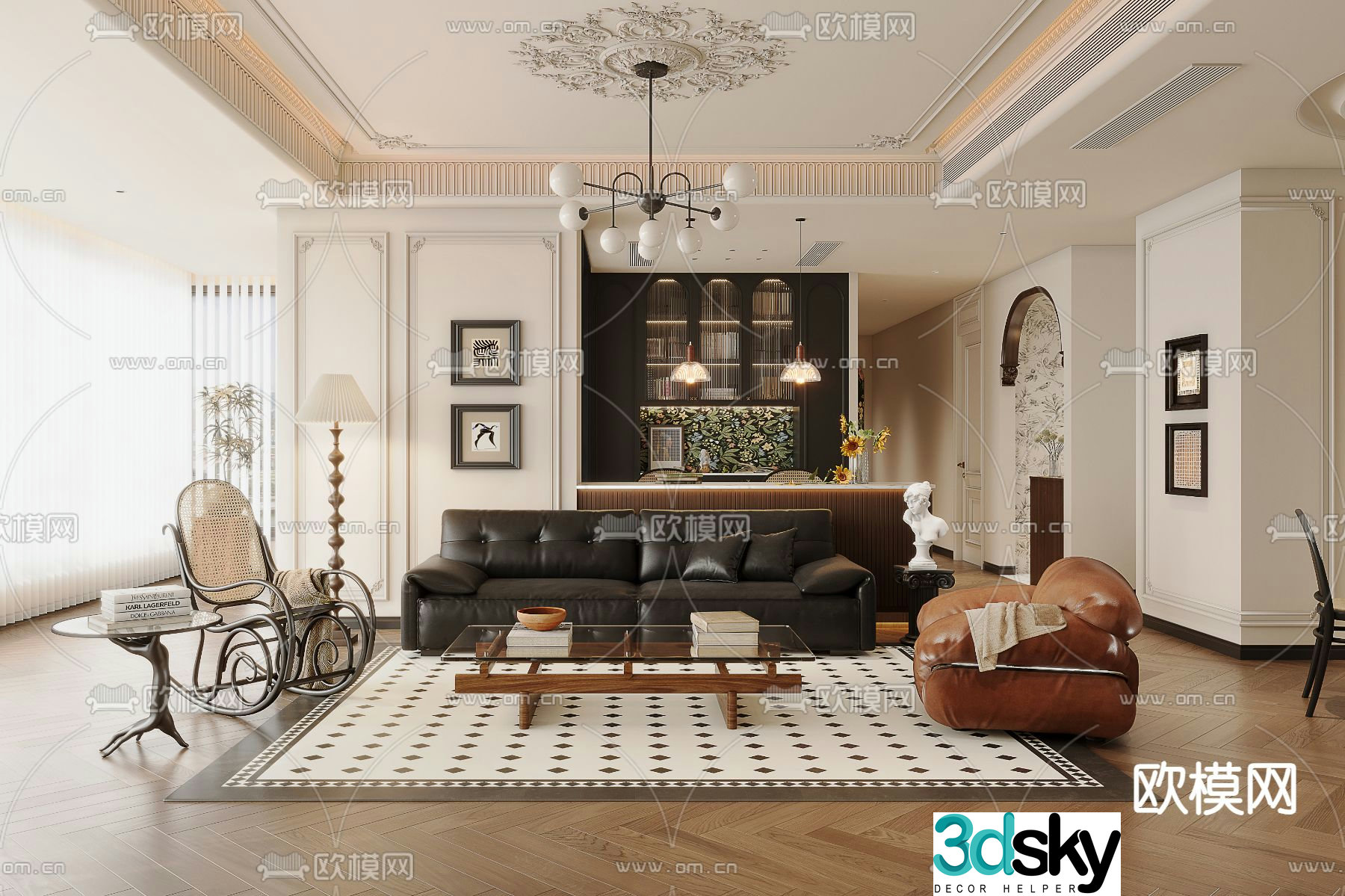 French living and dining room medieval style living and dining room 3D model