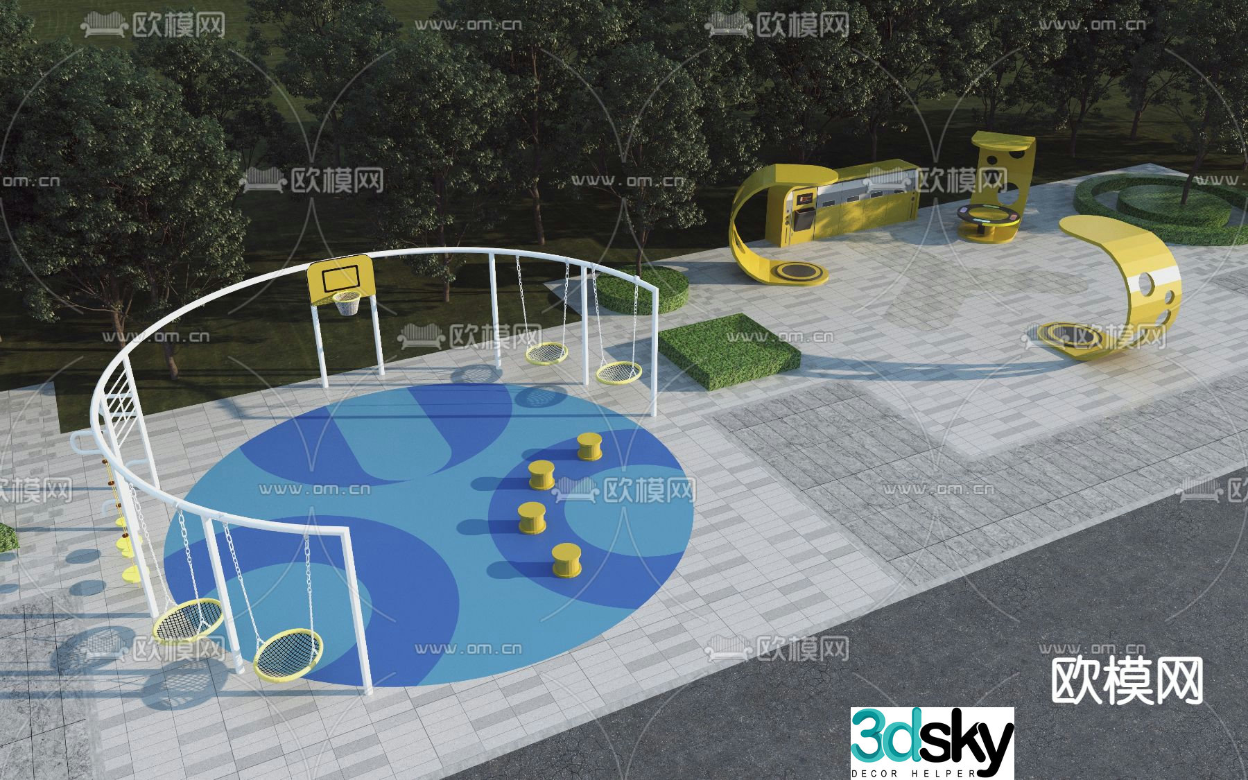 Modern business movement park landscape 3d model