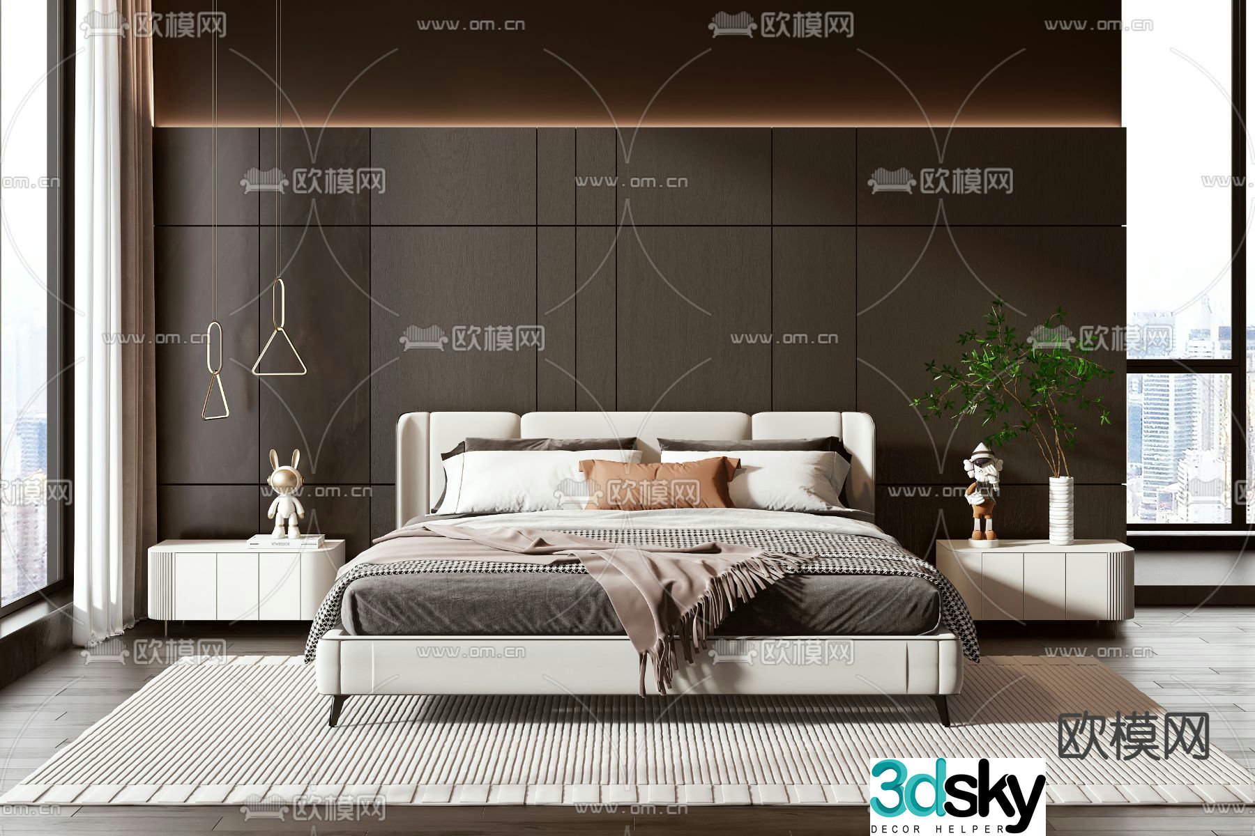 Modern double bed 3d model