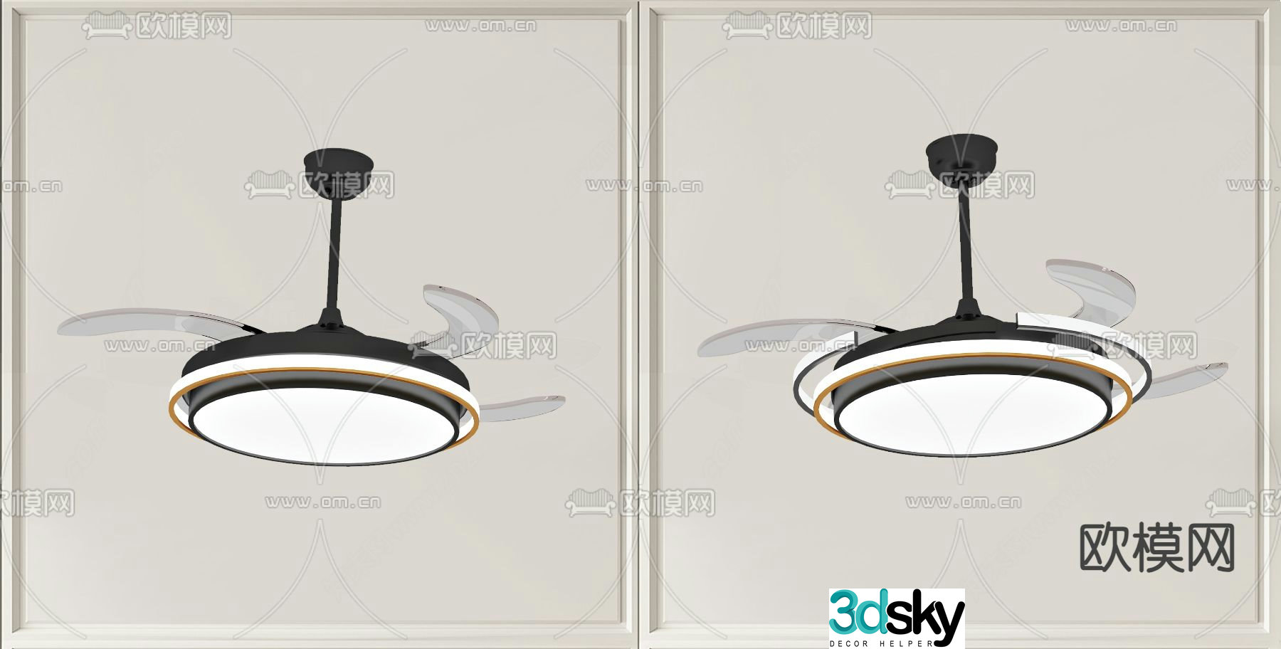 Simple fan lamp chandelier 3d model