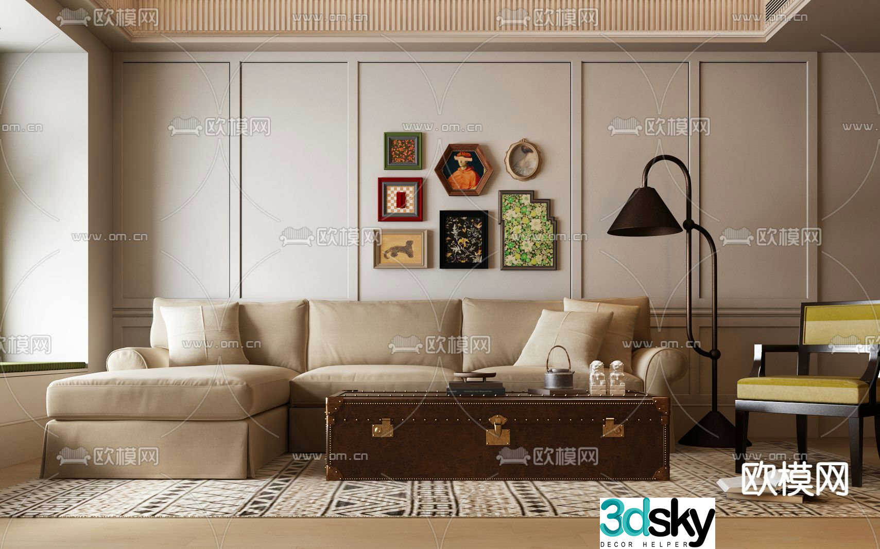 American modular sofa corner sofa 3d model