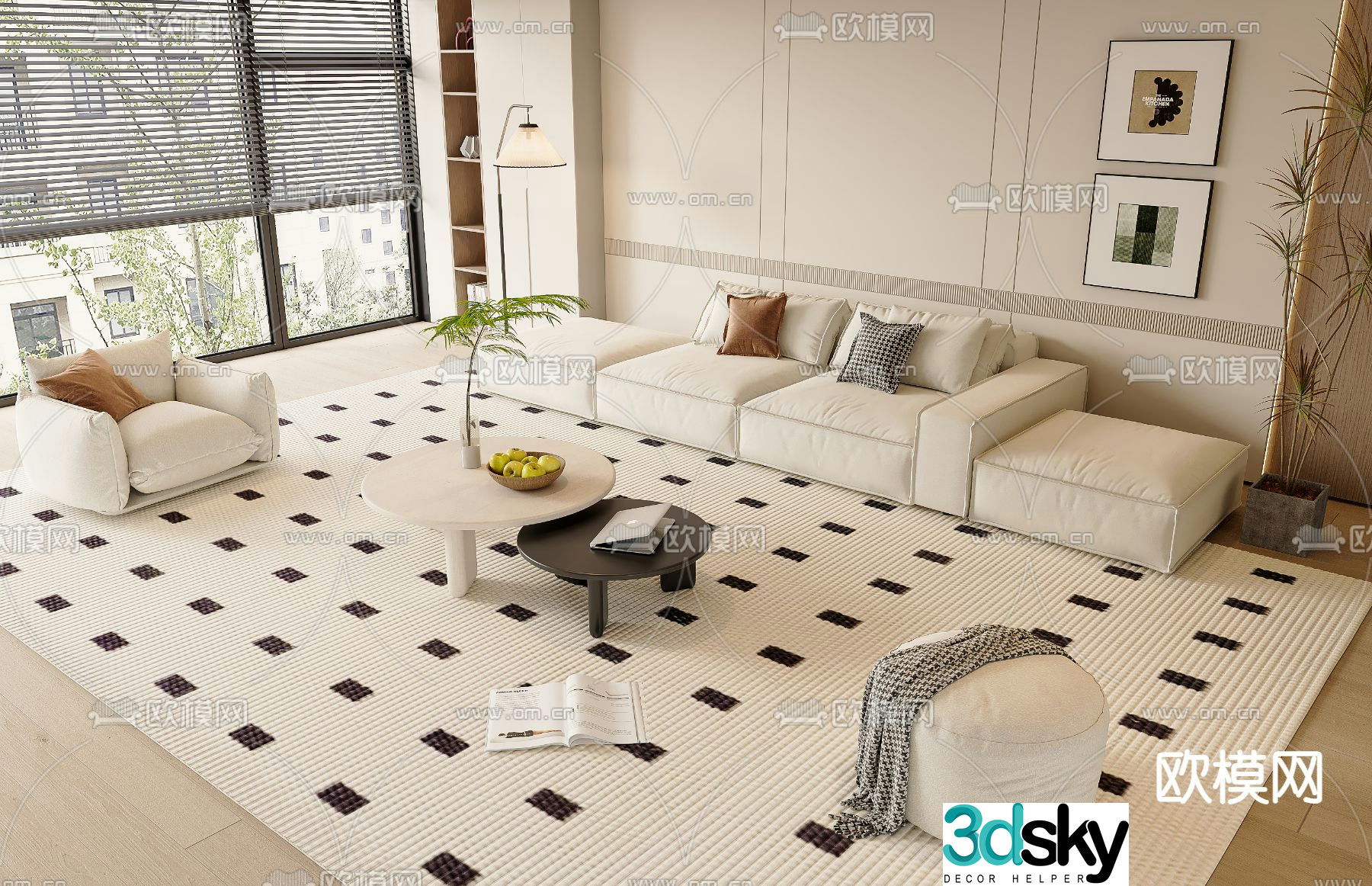 Cream style sofa multi-person sofa 3d model