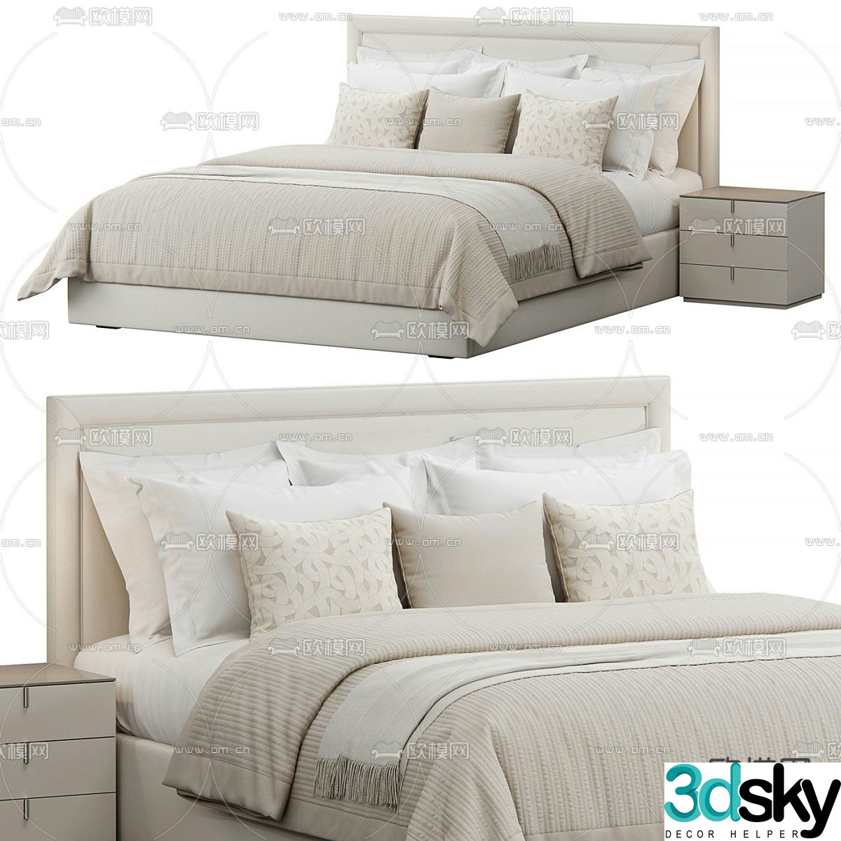 Cream double bed 3d model
