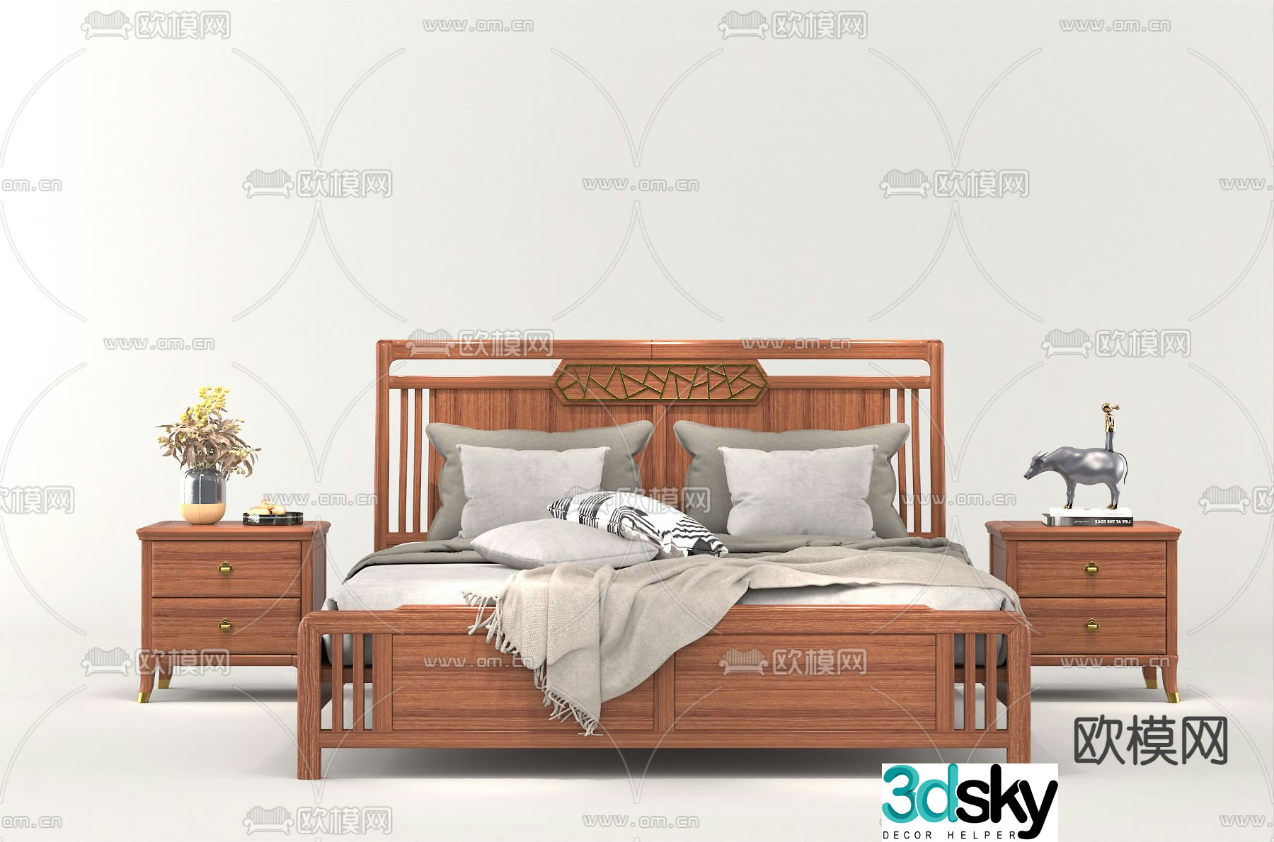 New Chinese style double bed 3d model