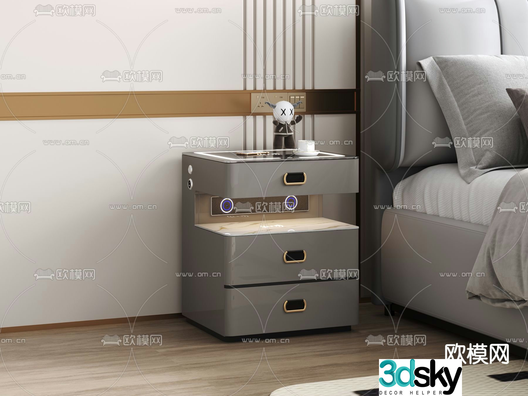 Modern bedside table storage cabinet drawer 3d model