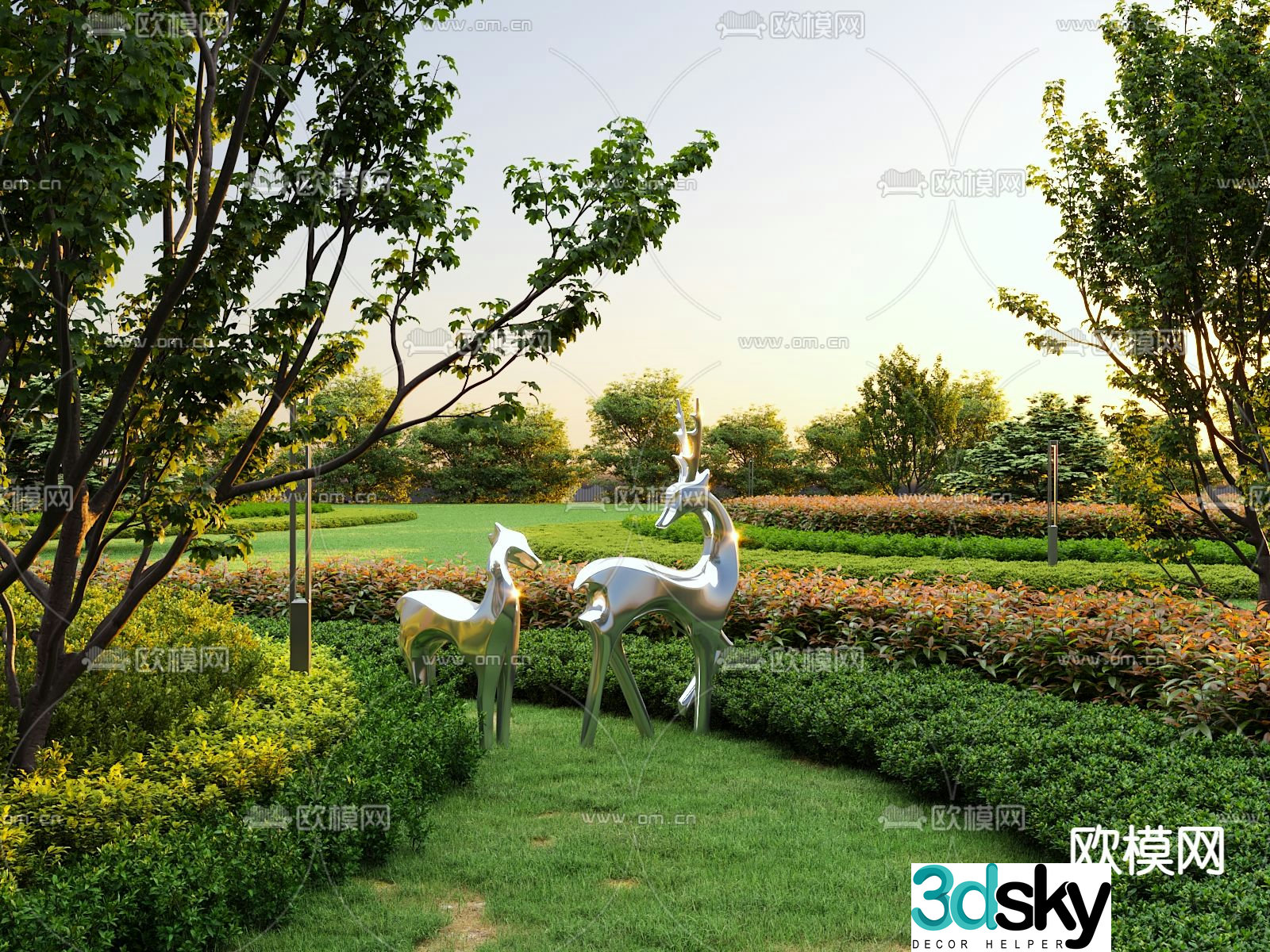 Modern hedge park landscape 3d model