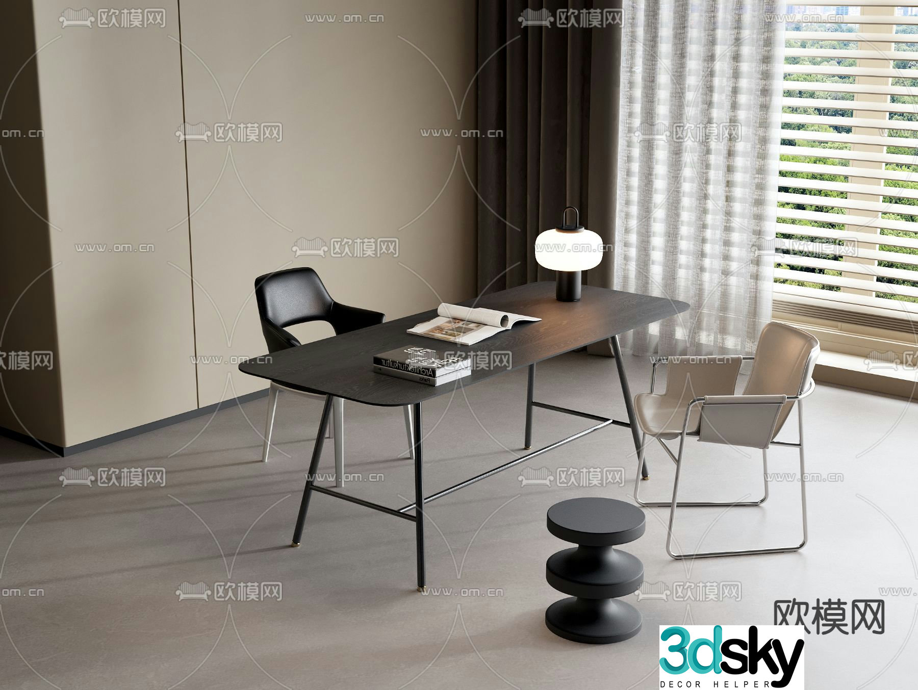 Modern solid wood desk 3d model