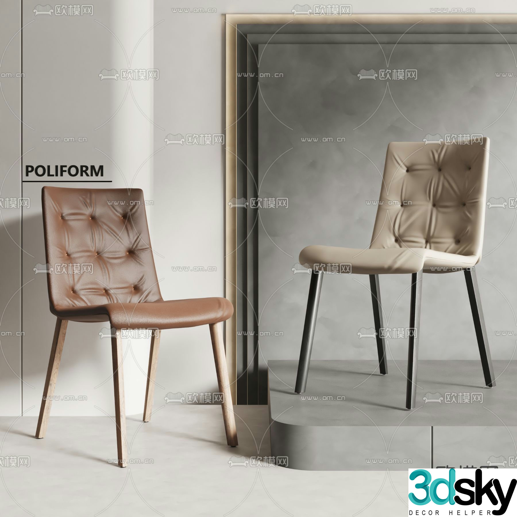 poliform modern dining chair single chair 3d model