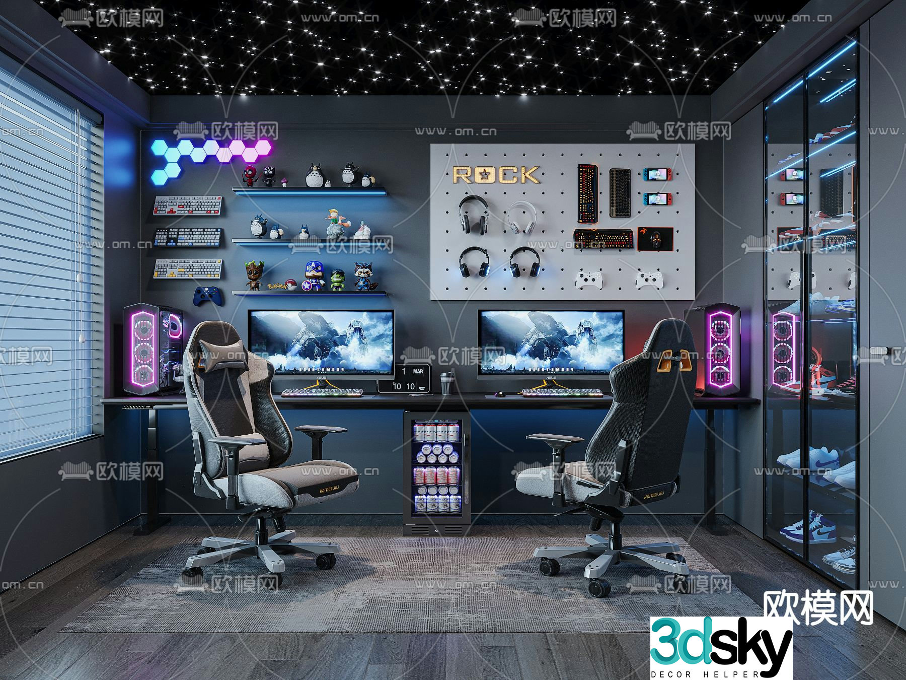Modern e-sports room computer room 3d model