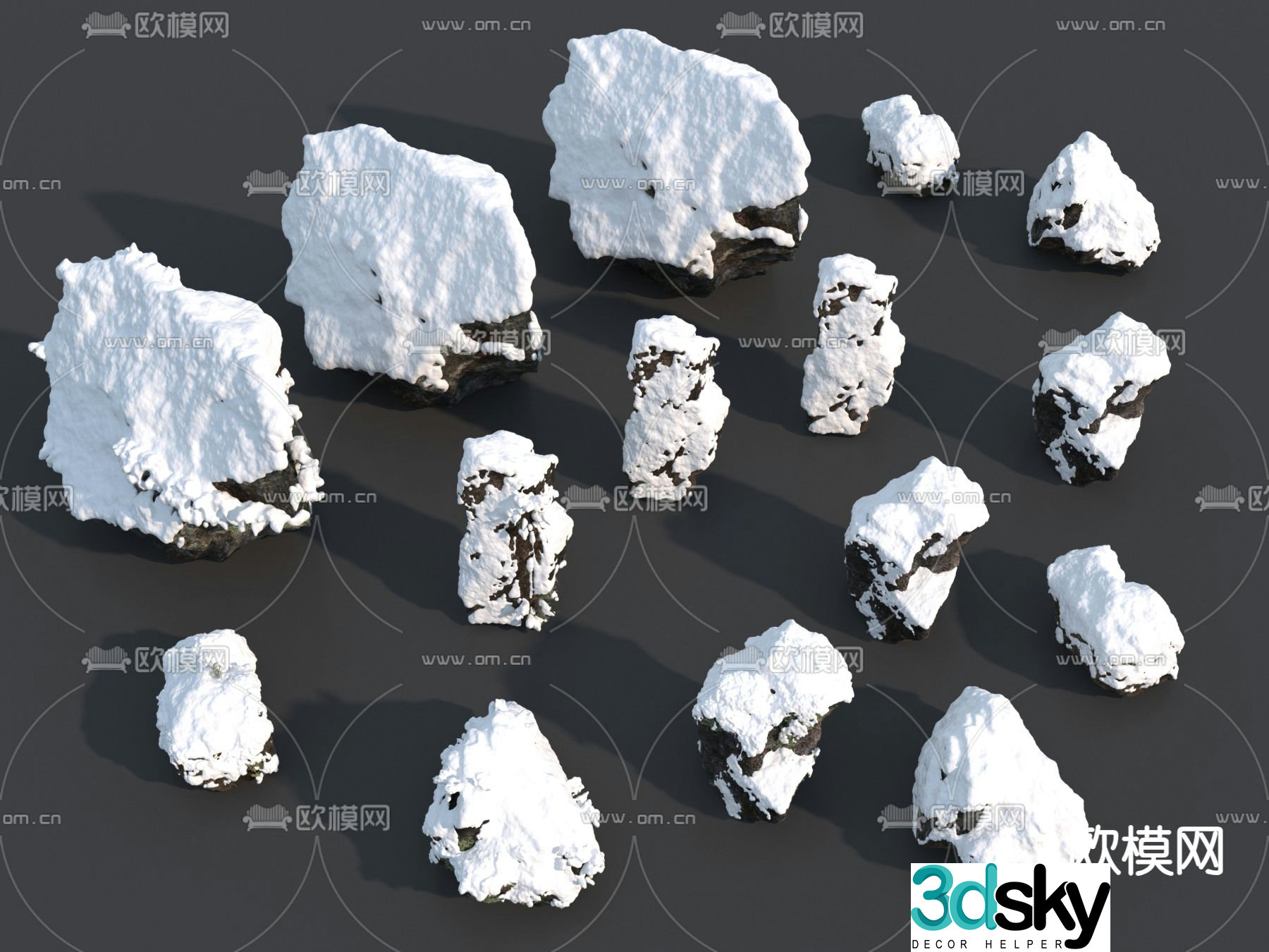 Snow Stones Landscape Stones Rocks 3d model