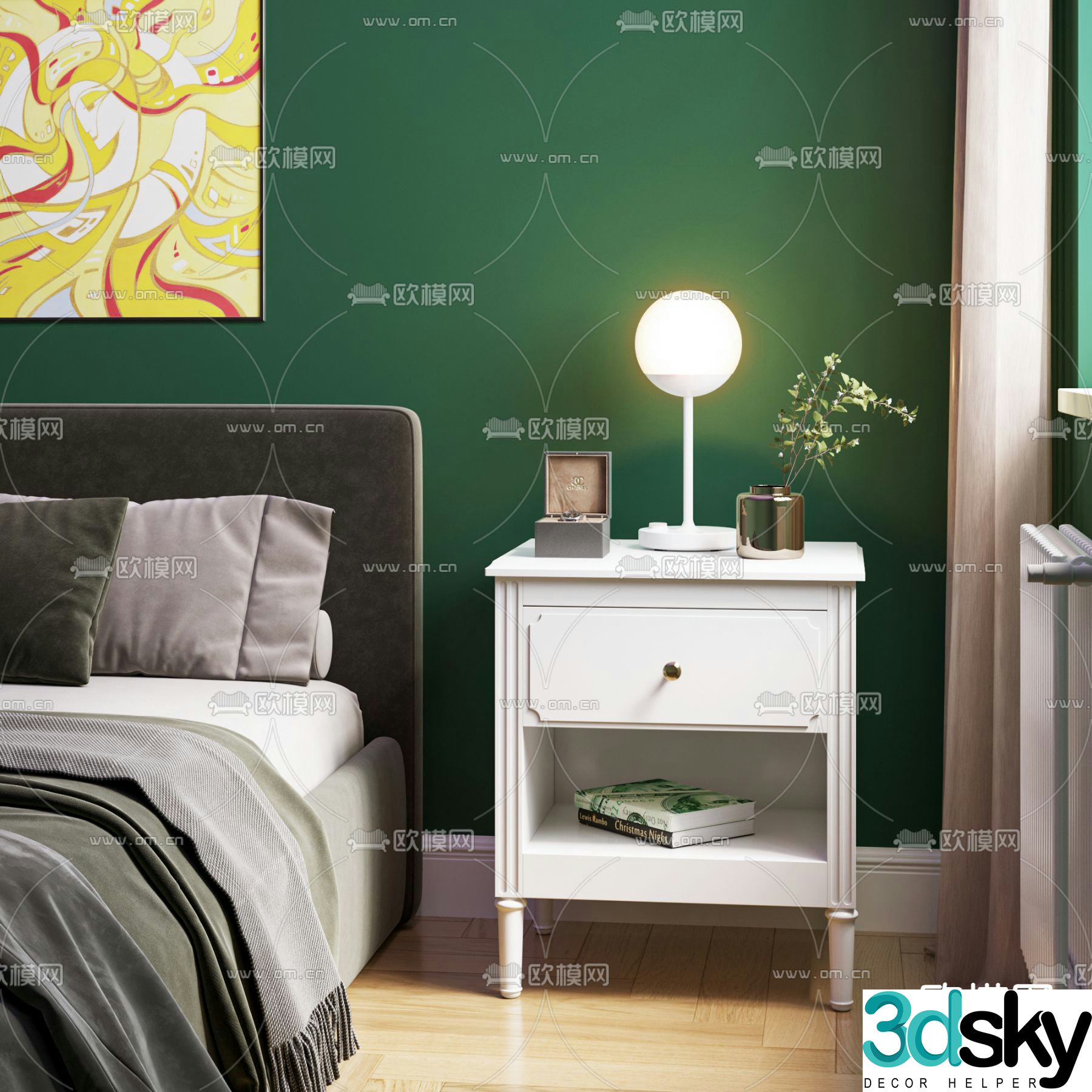 Simple European bedside table 3d model