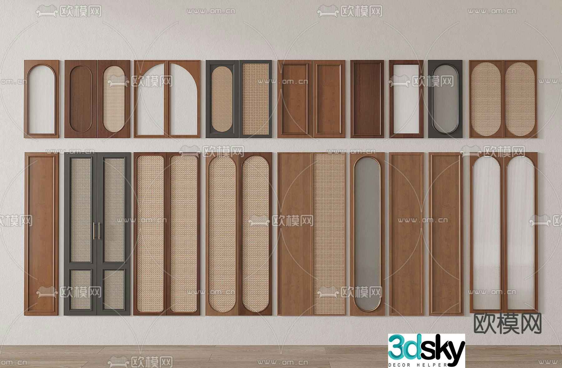 Middle-aged wind wardrobe door door 3d model