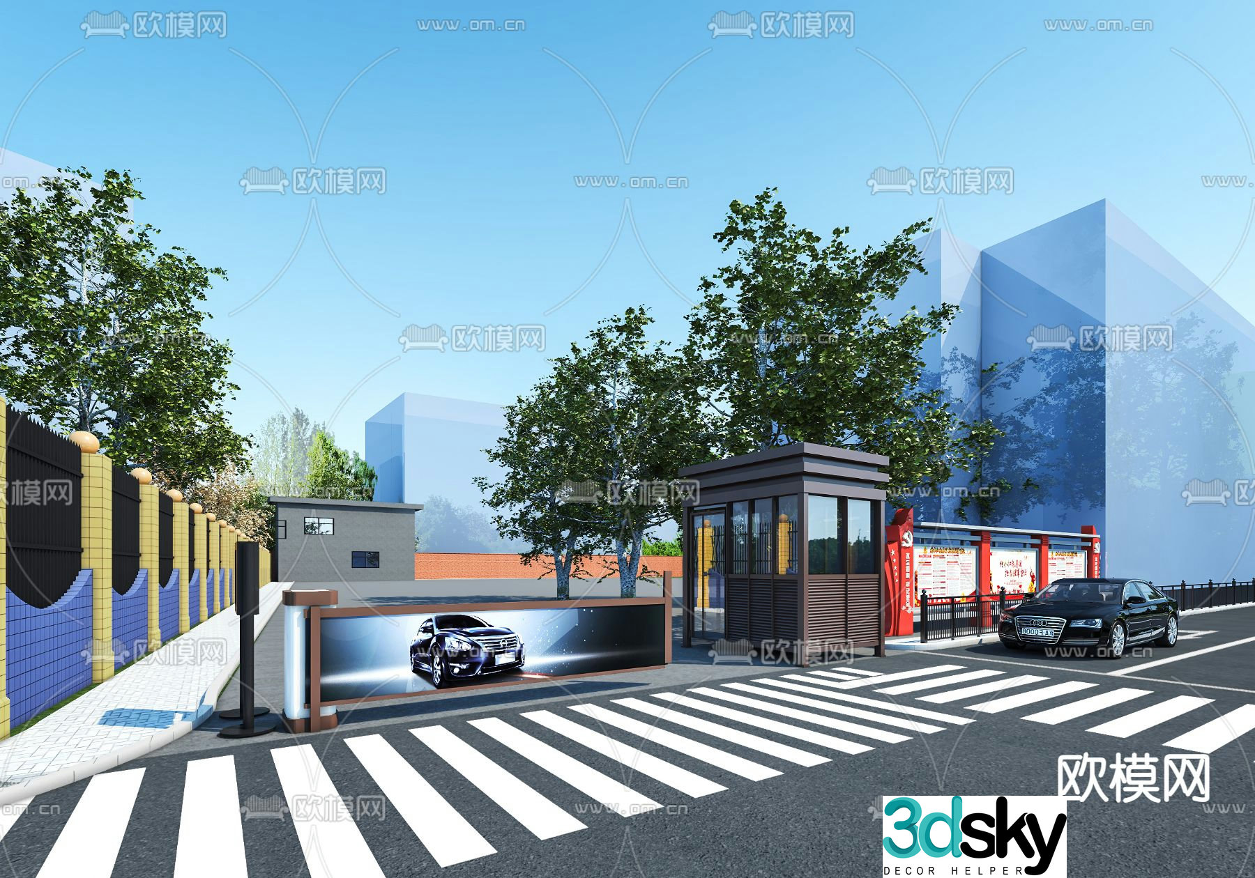 Community gate security booth 3D model