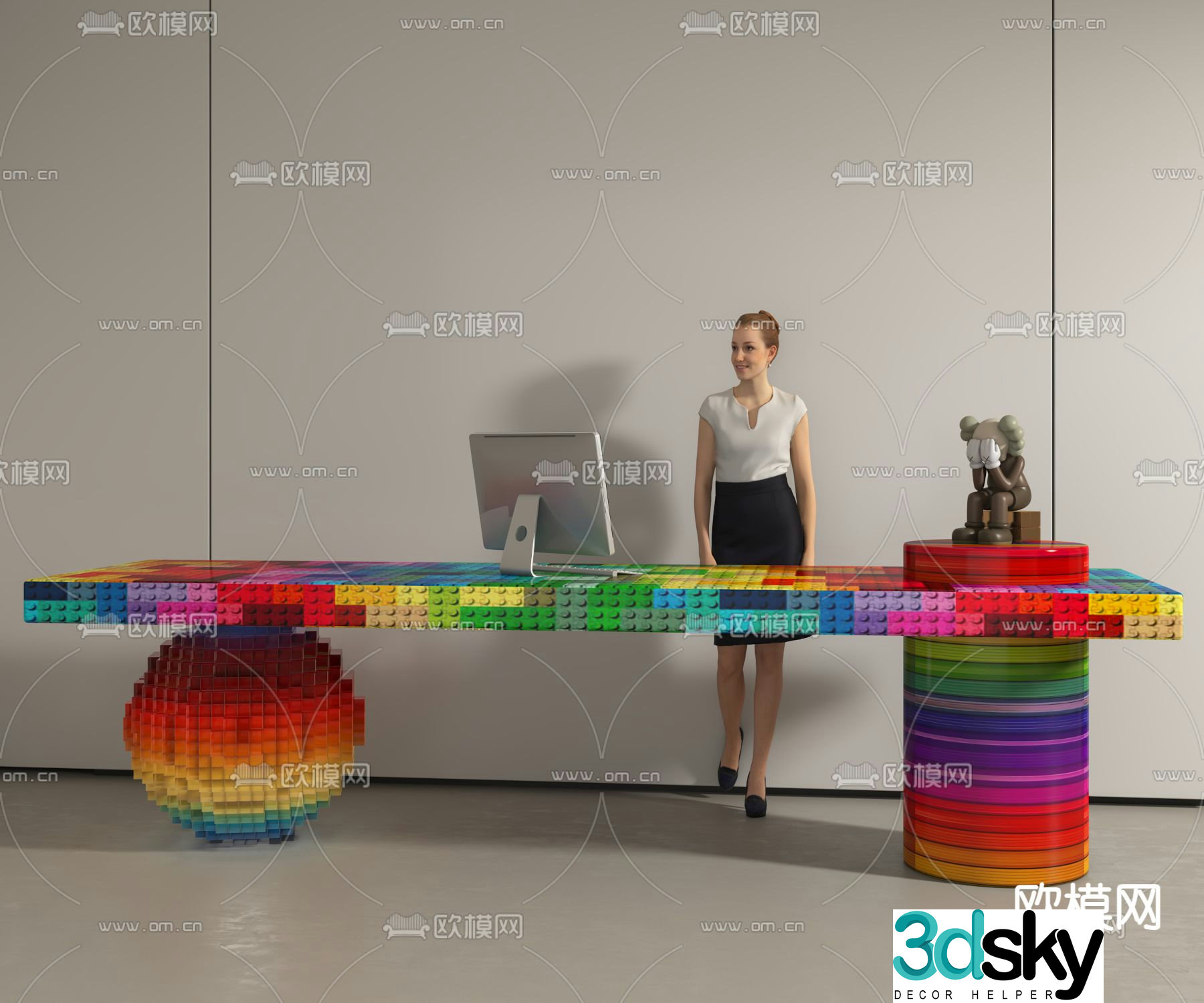 memphis front desk reception desk service desk 3d model