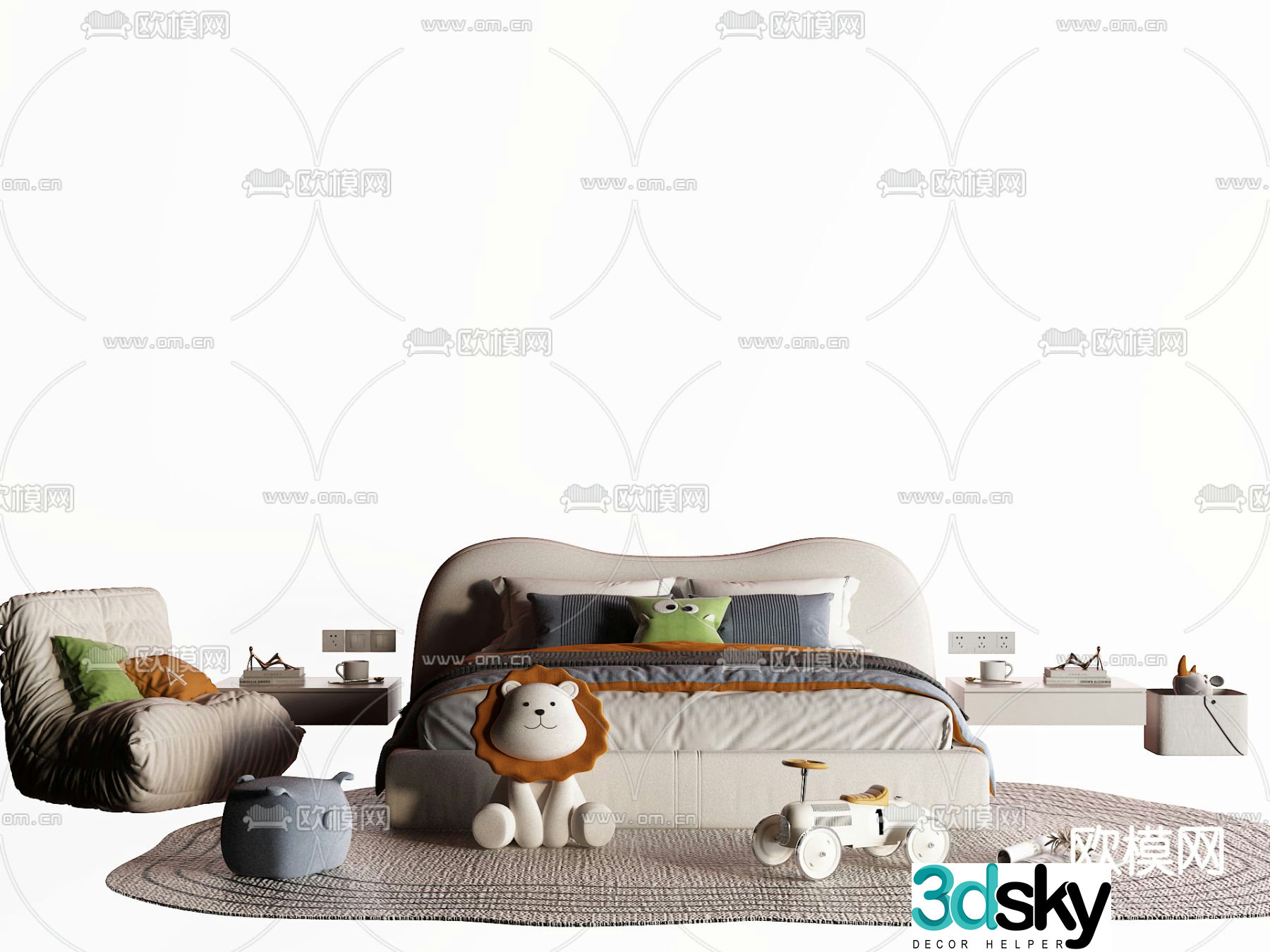 Cream children’s bed 3d model