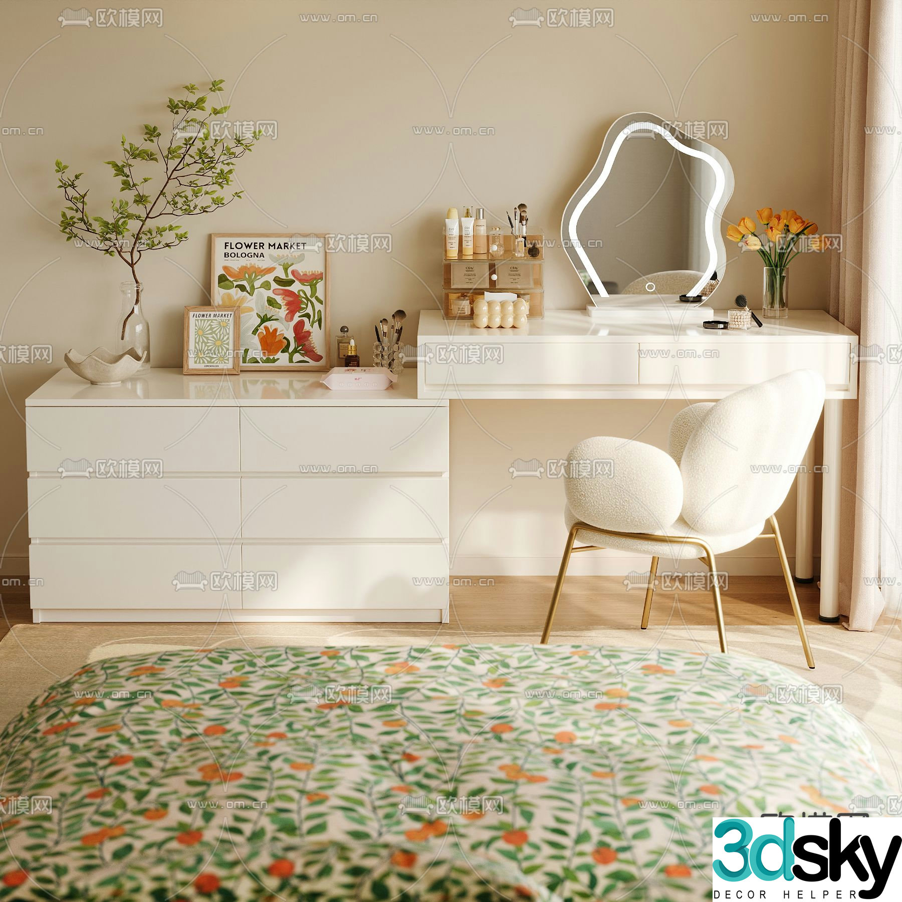 Cream style cupboard dresser 3d model