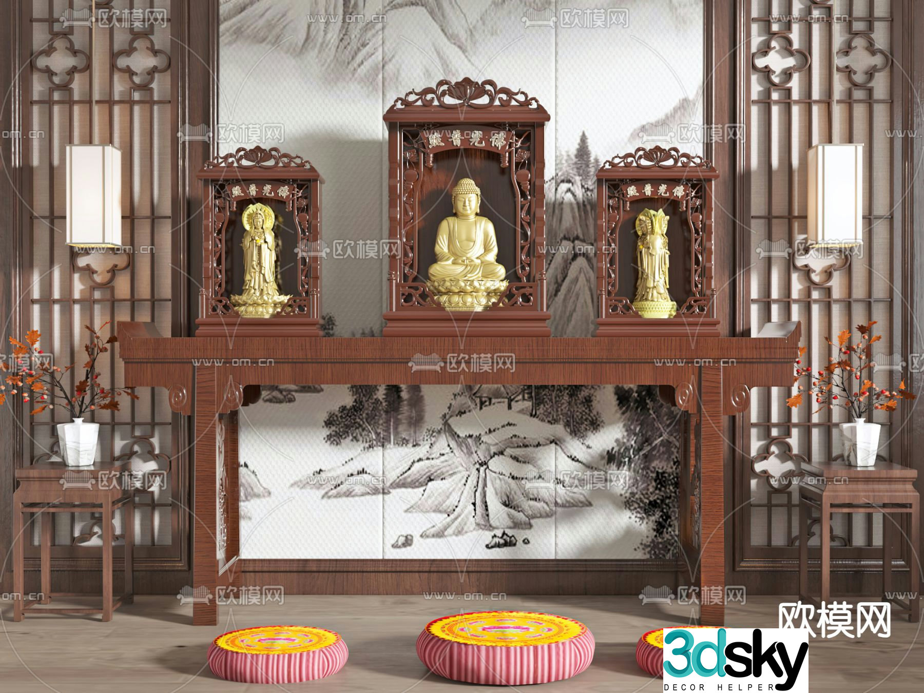 New Chinese style Buddhist hall Tathagata Buddha statue 3d model