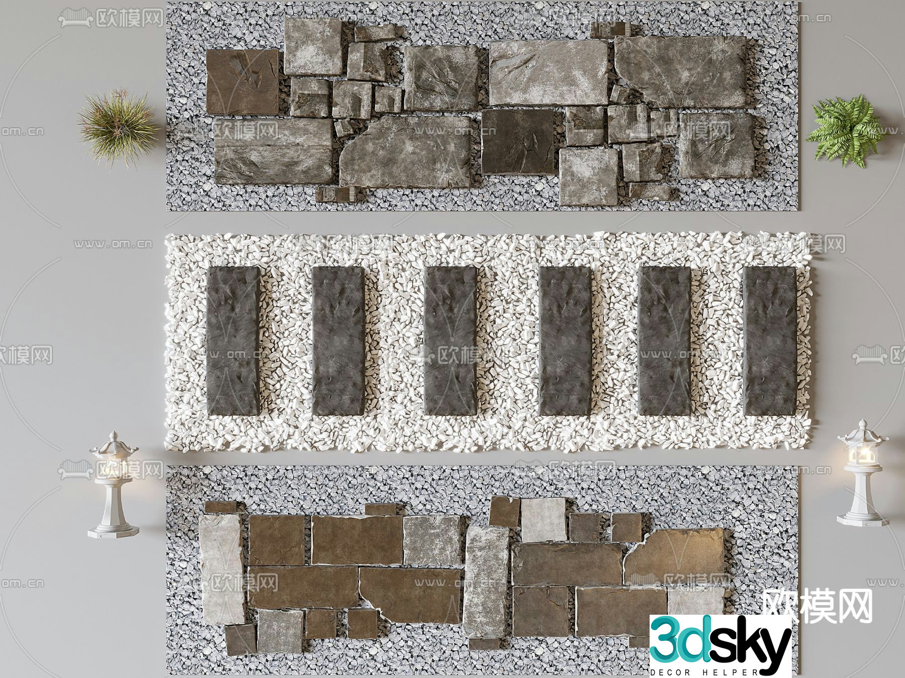 Courtyard steps and paving irregular steps 3D model