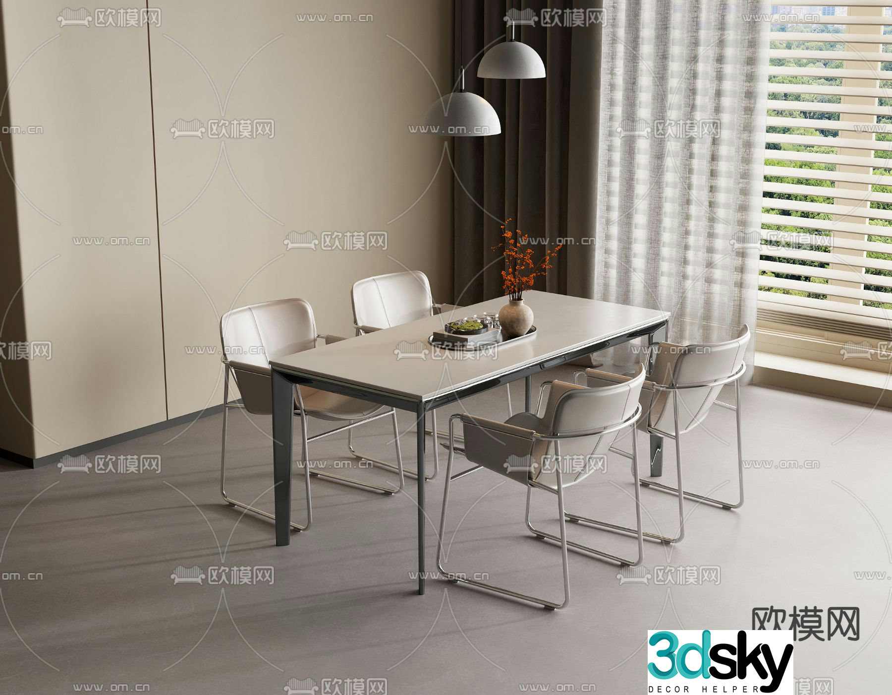 Marble dining table and chairs 3d model