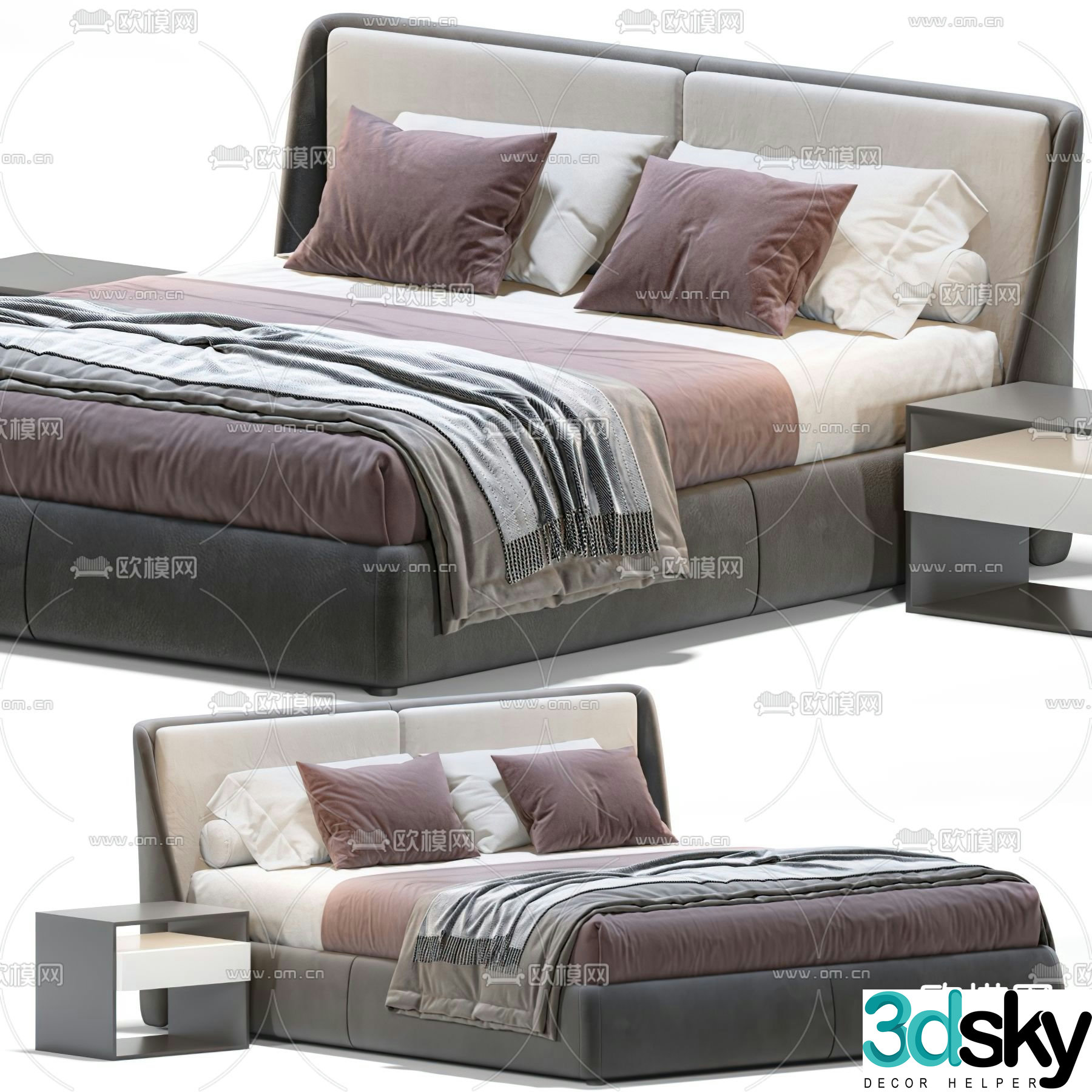 Modern fabric double bed 3d model