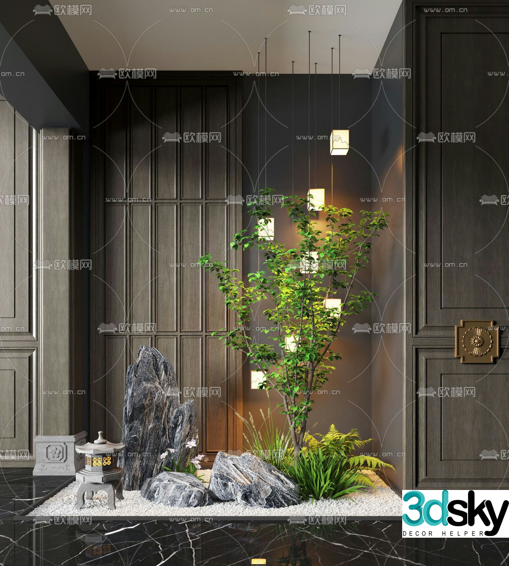 Indoor landscape plant landscaping rockery 3d model