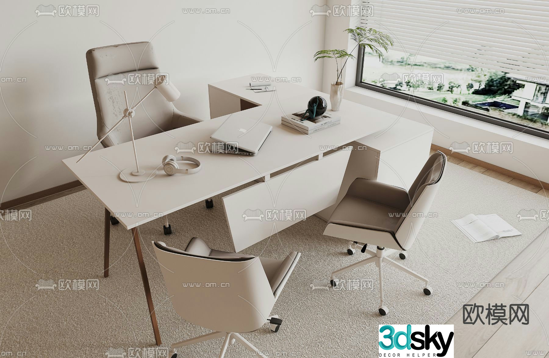 Modern desk executive desk boss desk 3d model