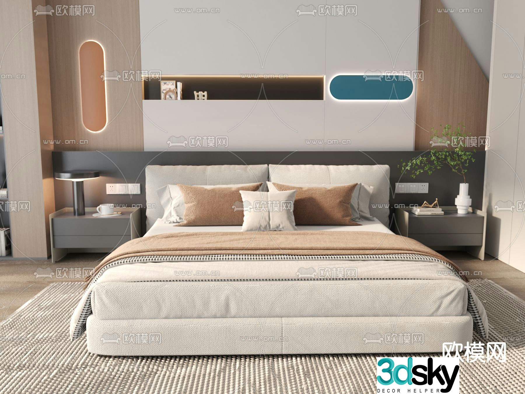 Modern double bed 3d model