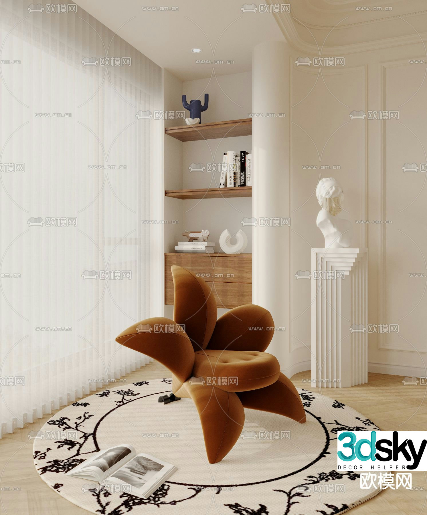 French petal chair leisure chair 3d model