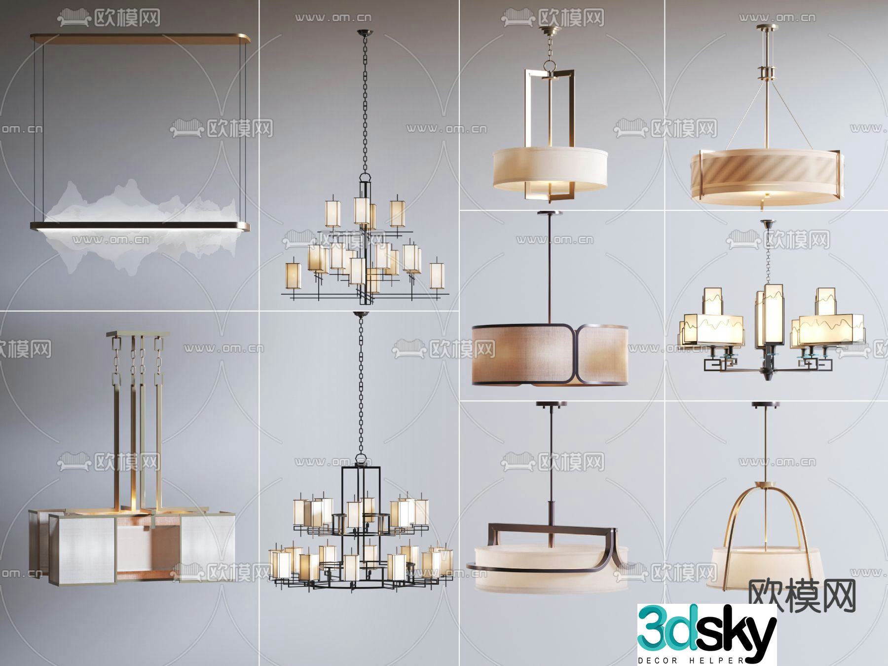 New Chinese style chandelier restaurant chandelier 3d model