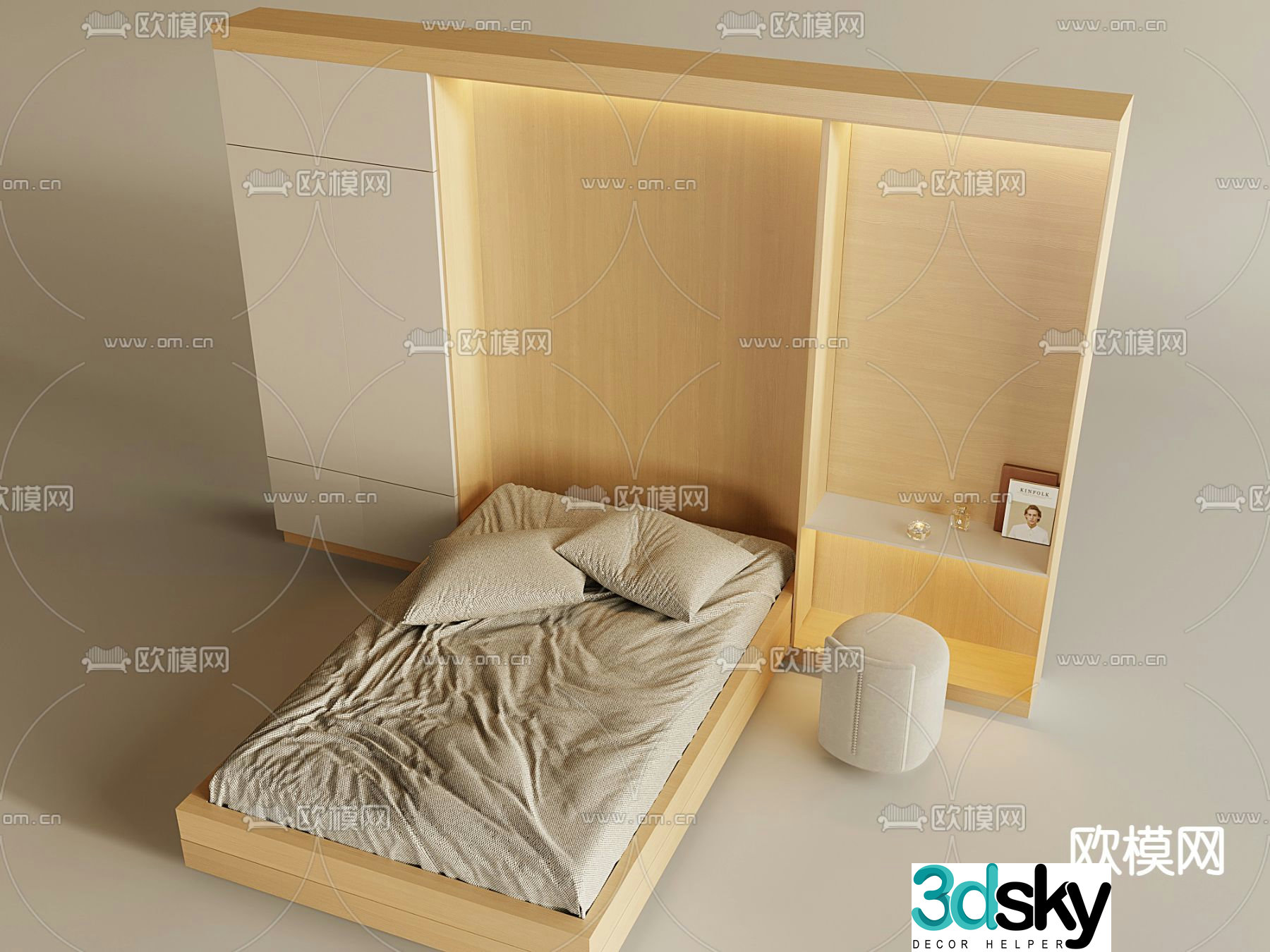 Modern folding bed single bed 3d model