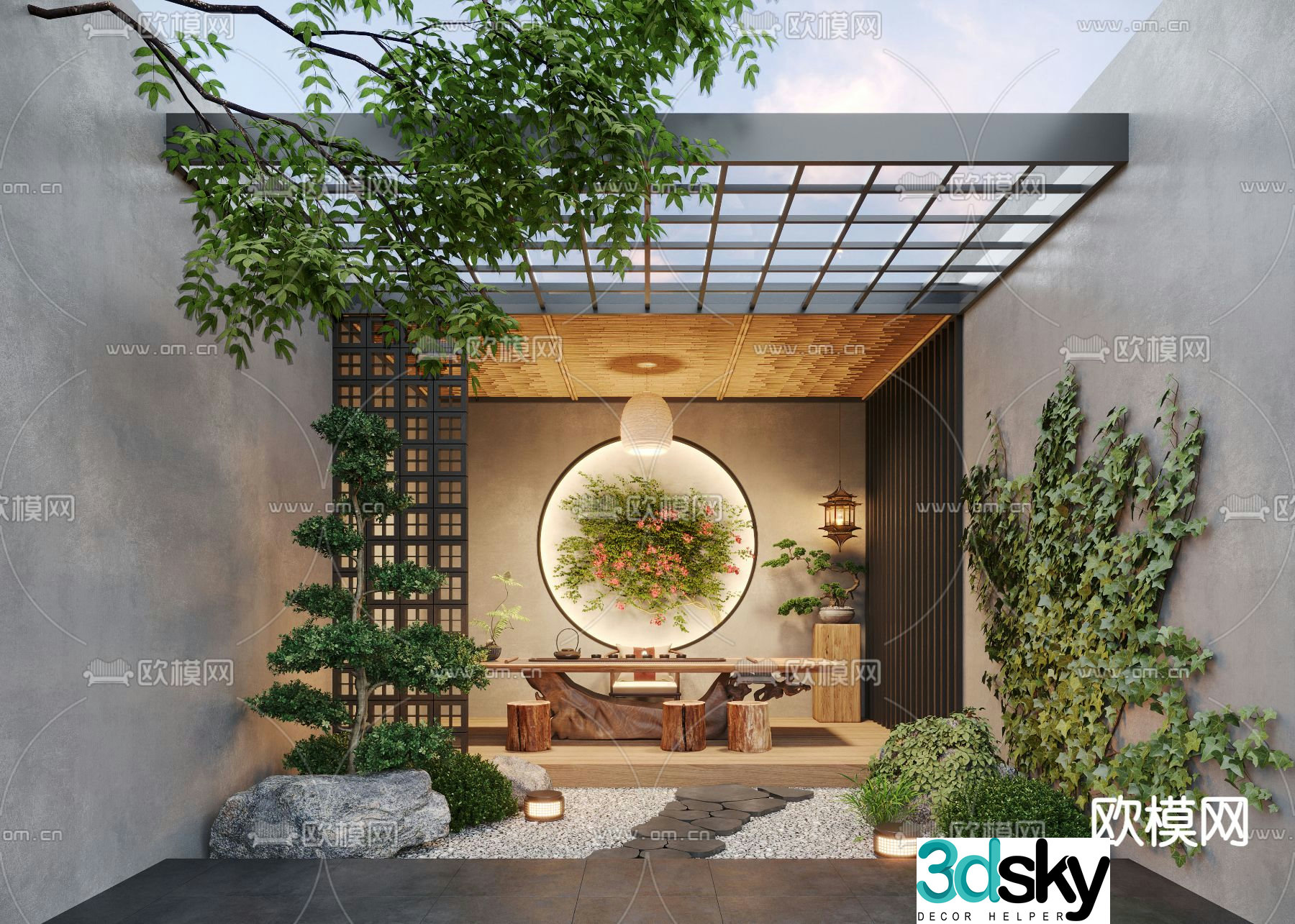Courtyard landscape patio tea room 3d model