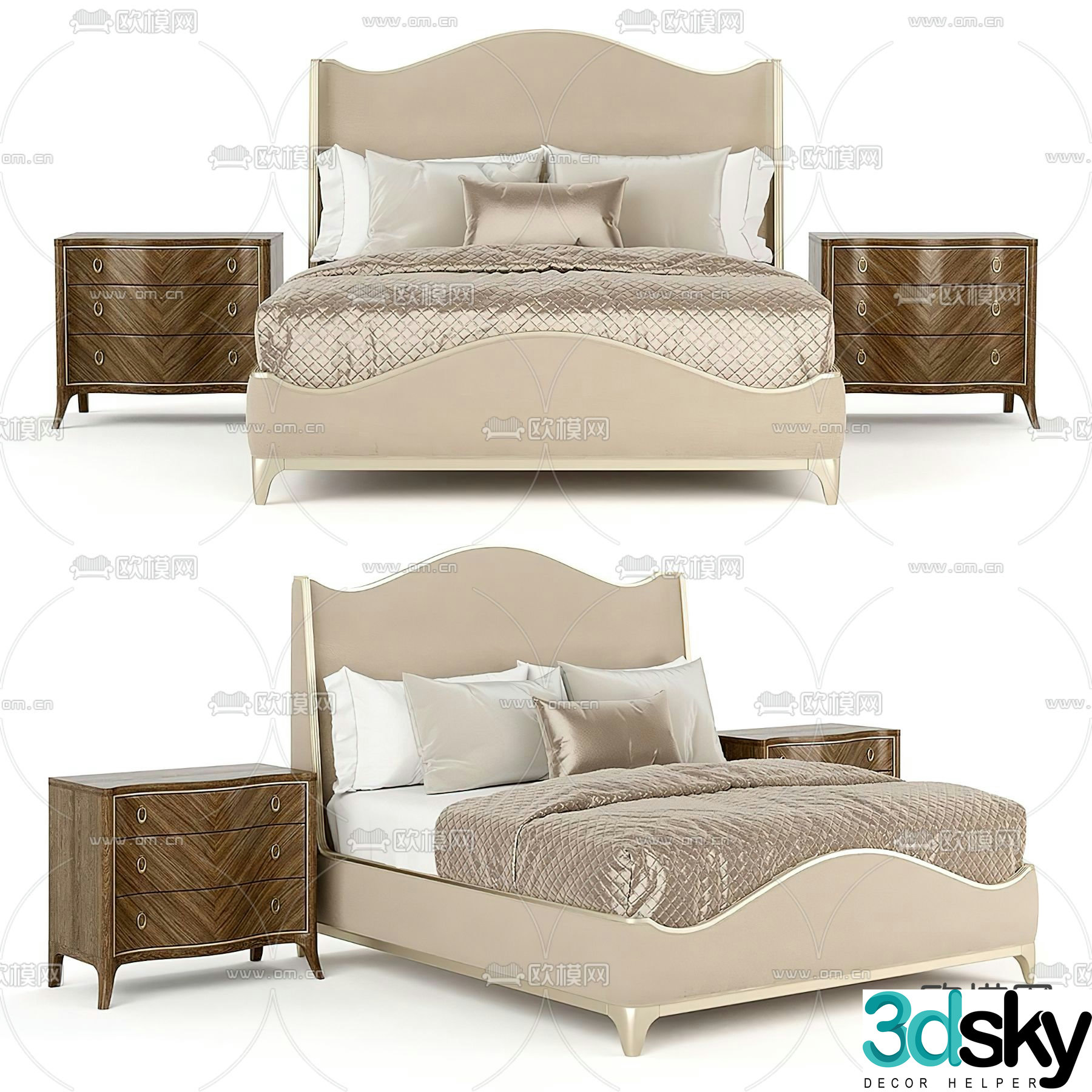 European double bed 3d model