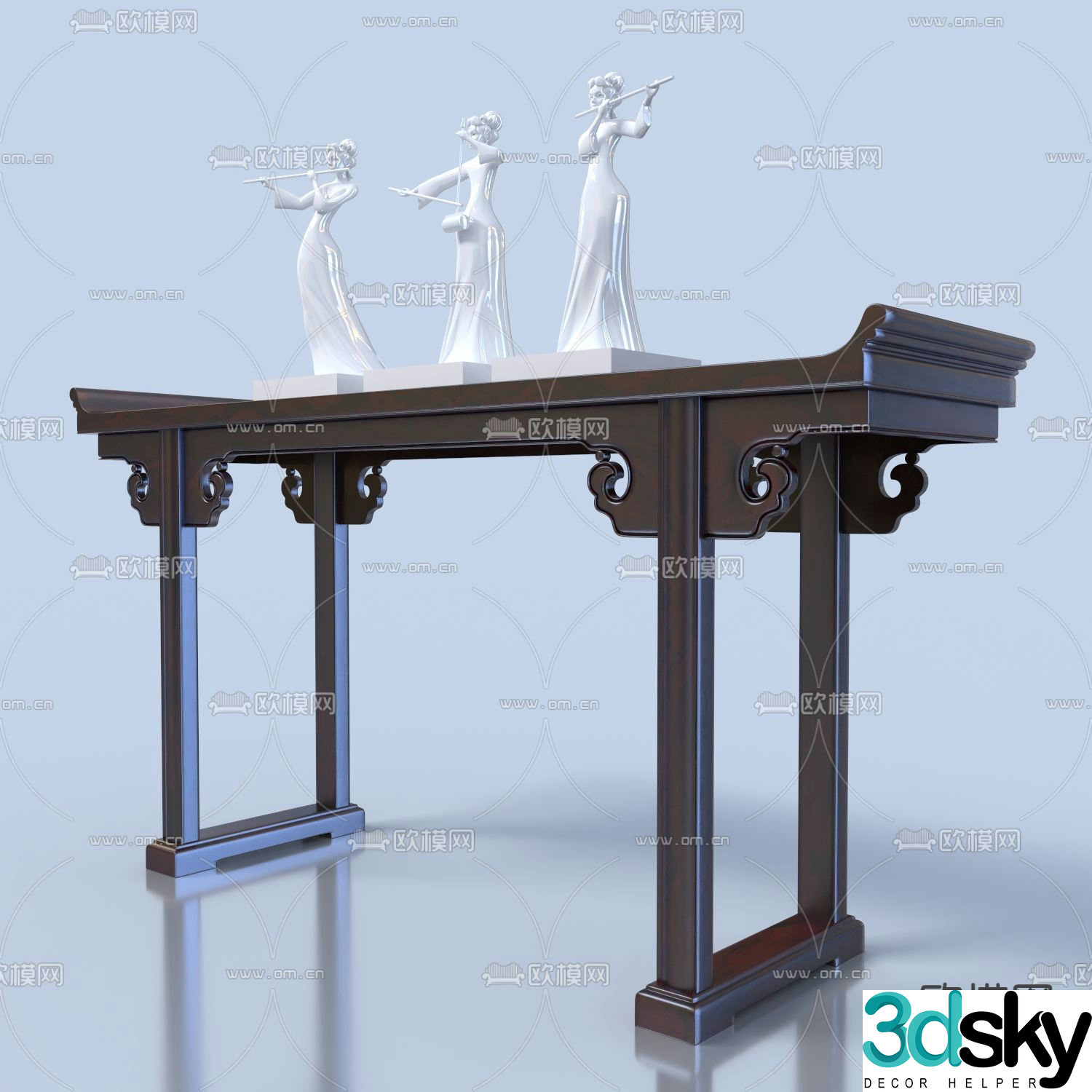 Chinese style banquet solid wood duanjing banquet 3d model