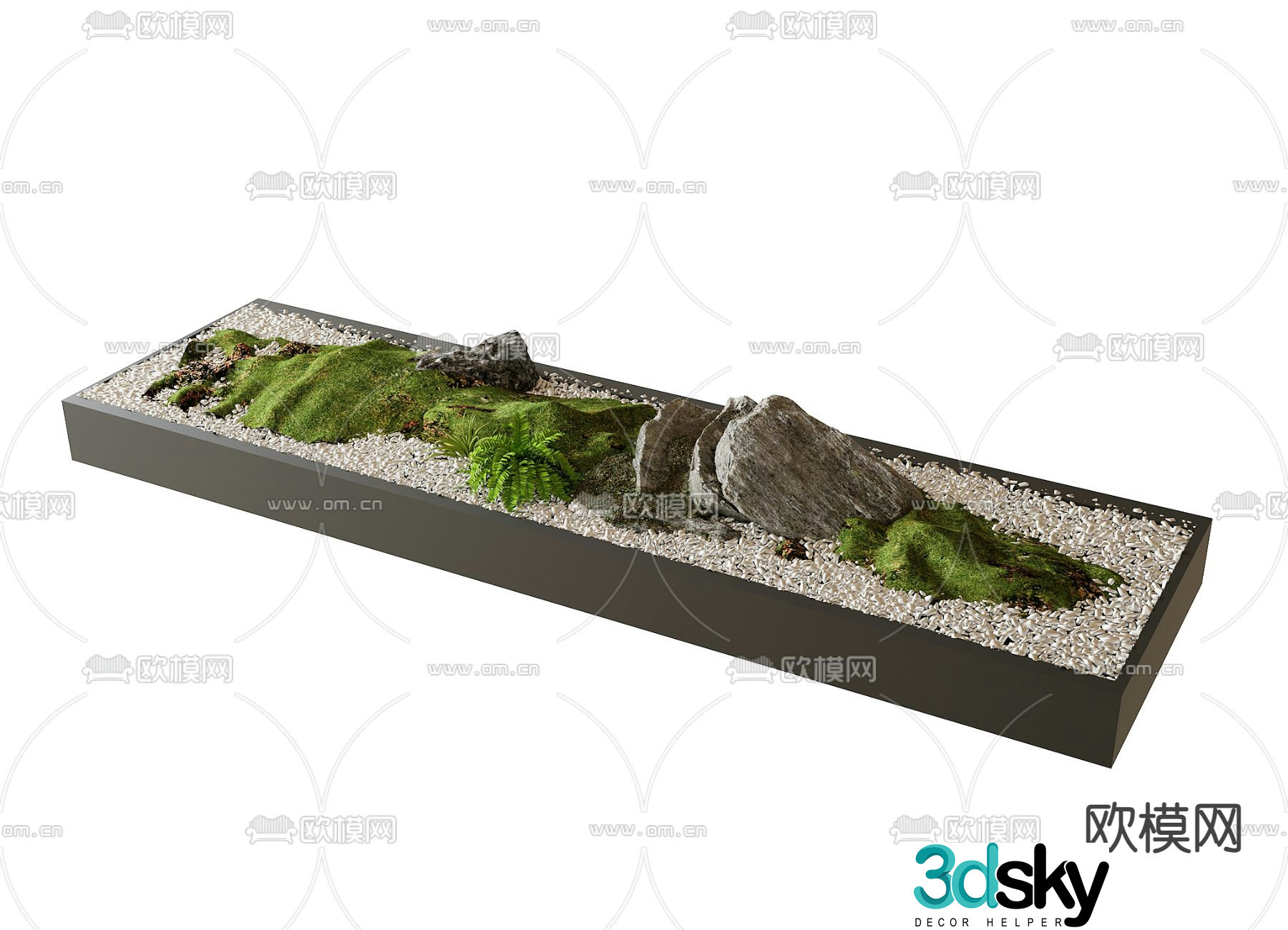 Landscape sketches moss and green plants landscape stone 3D model