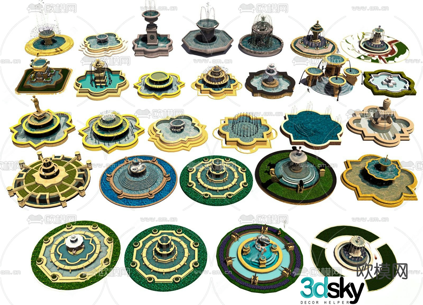 European water bowl spring fountain flowing water landscape 3D model