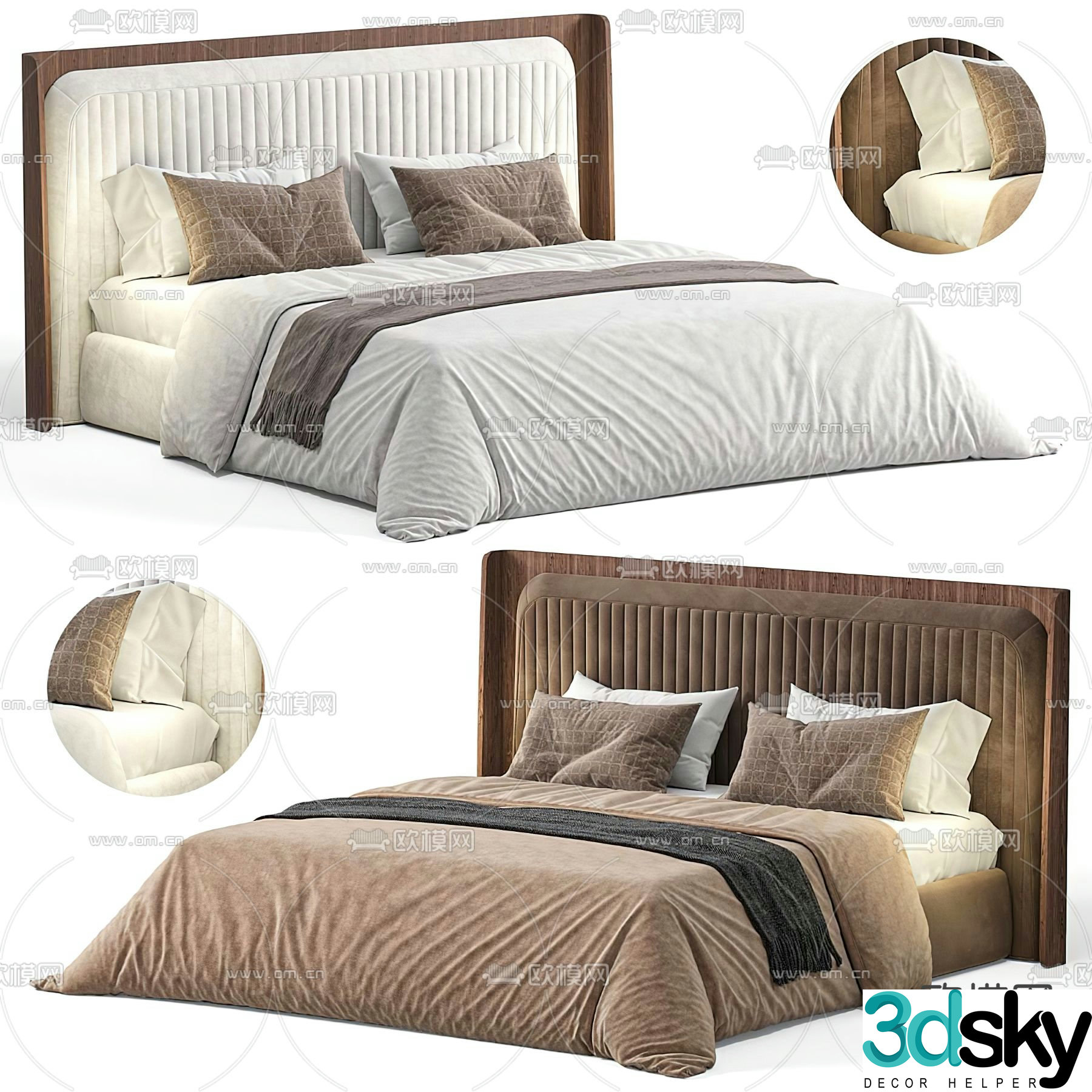 Modern fabric double bed 3d model