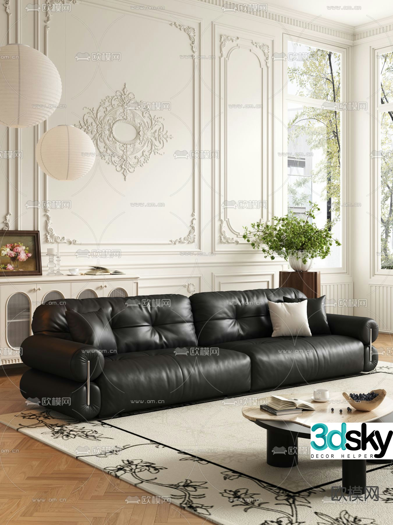 French loveseat leather sofa 3d model