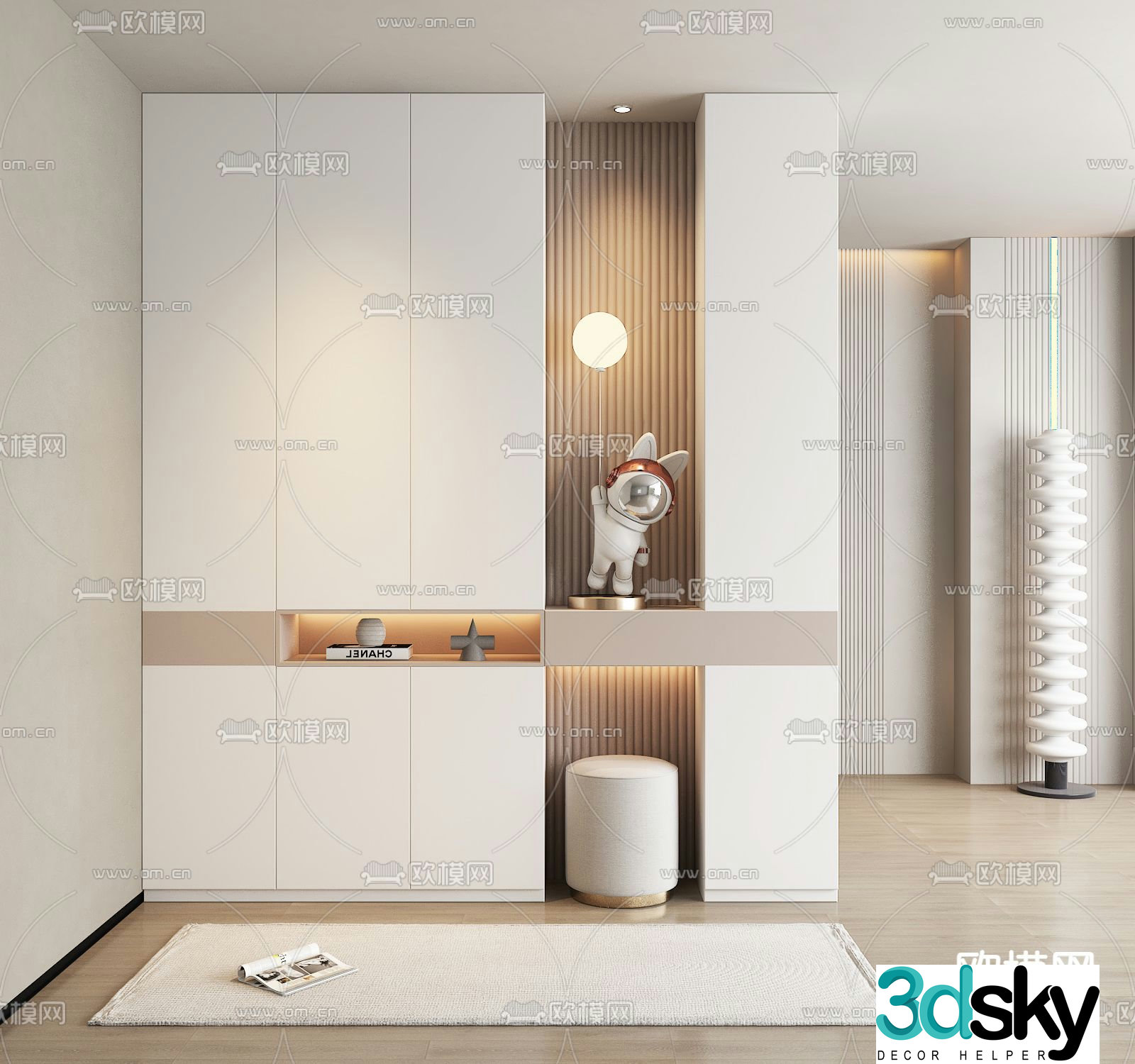 Entrance shoe cabinet and shoe changing stool 3D model