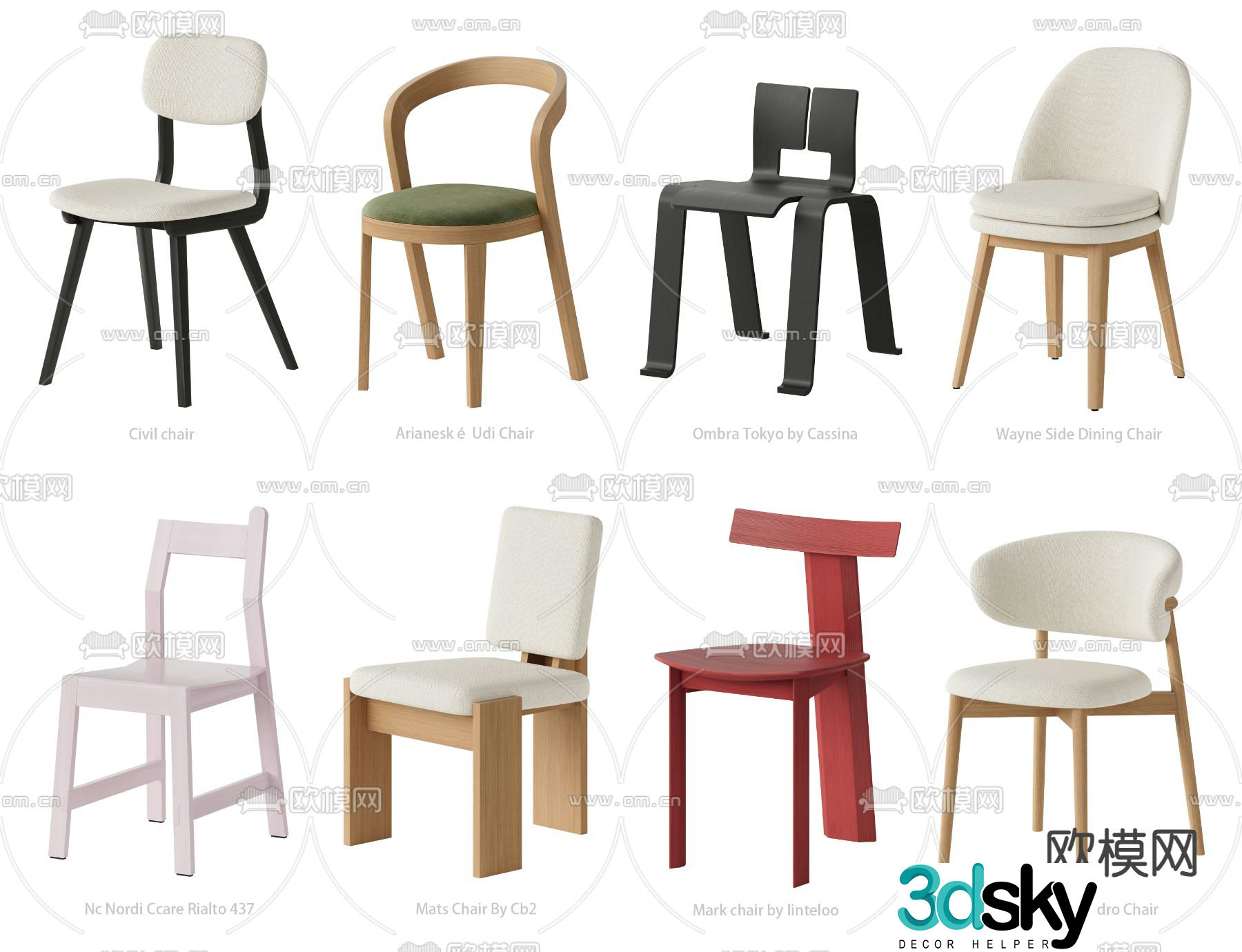 Modern single chair solid wood dining chair sofa chair 3d model