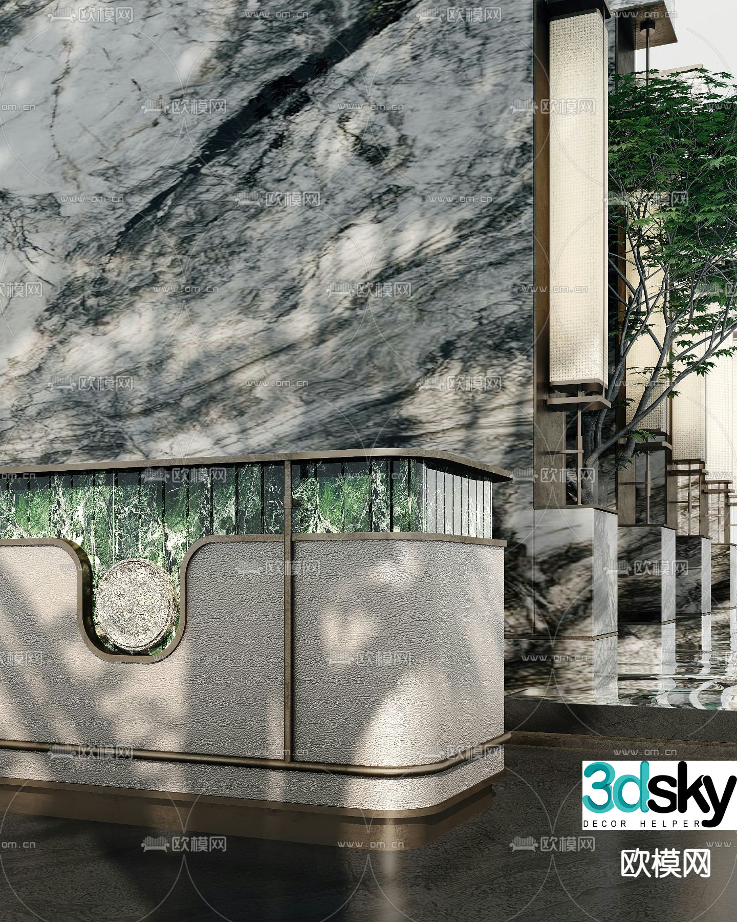 New Chinese style front desk reception desk service desk 3d model