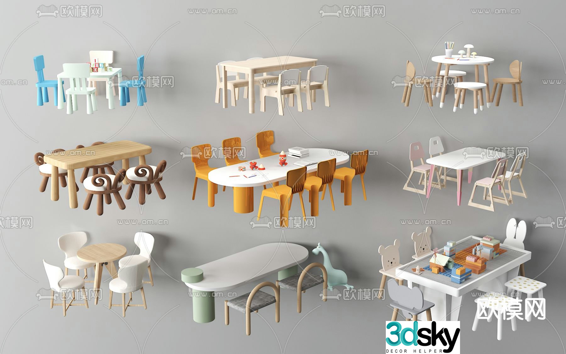 Children’s desk and chair desk 3d model