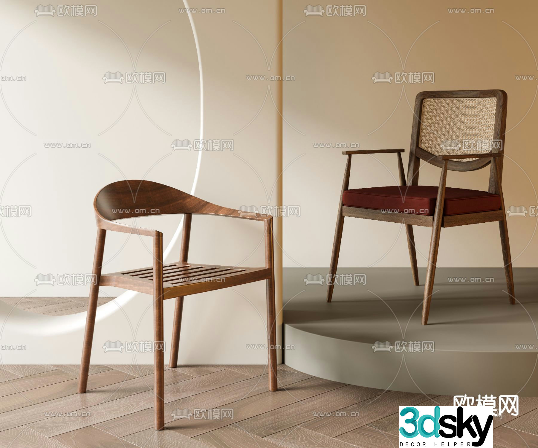 Wabi-sabi rattan dining chair single chair 3d model