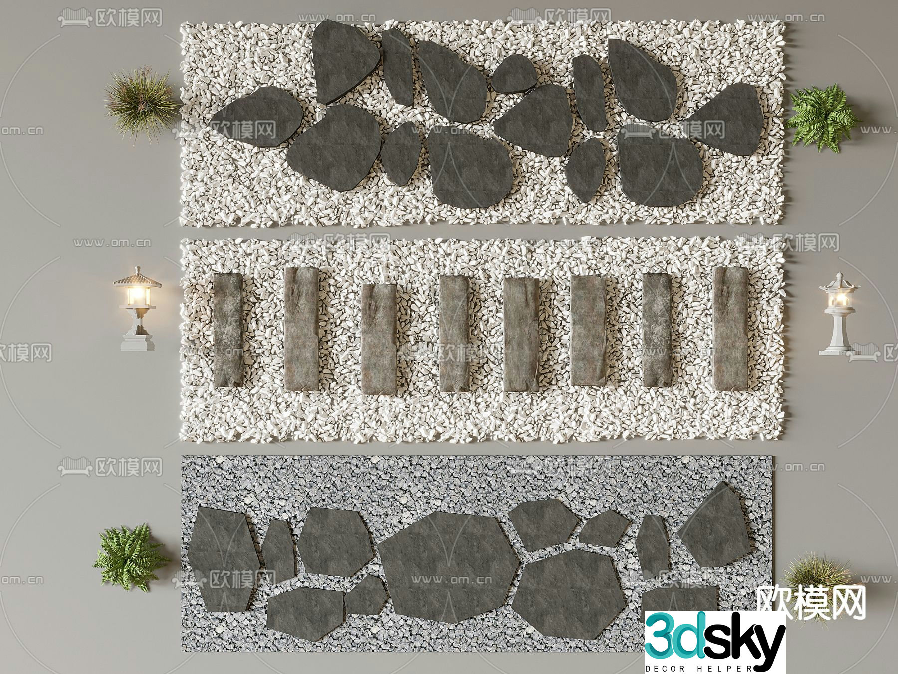 Black bluestone steps courtyard paving 3D model