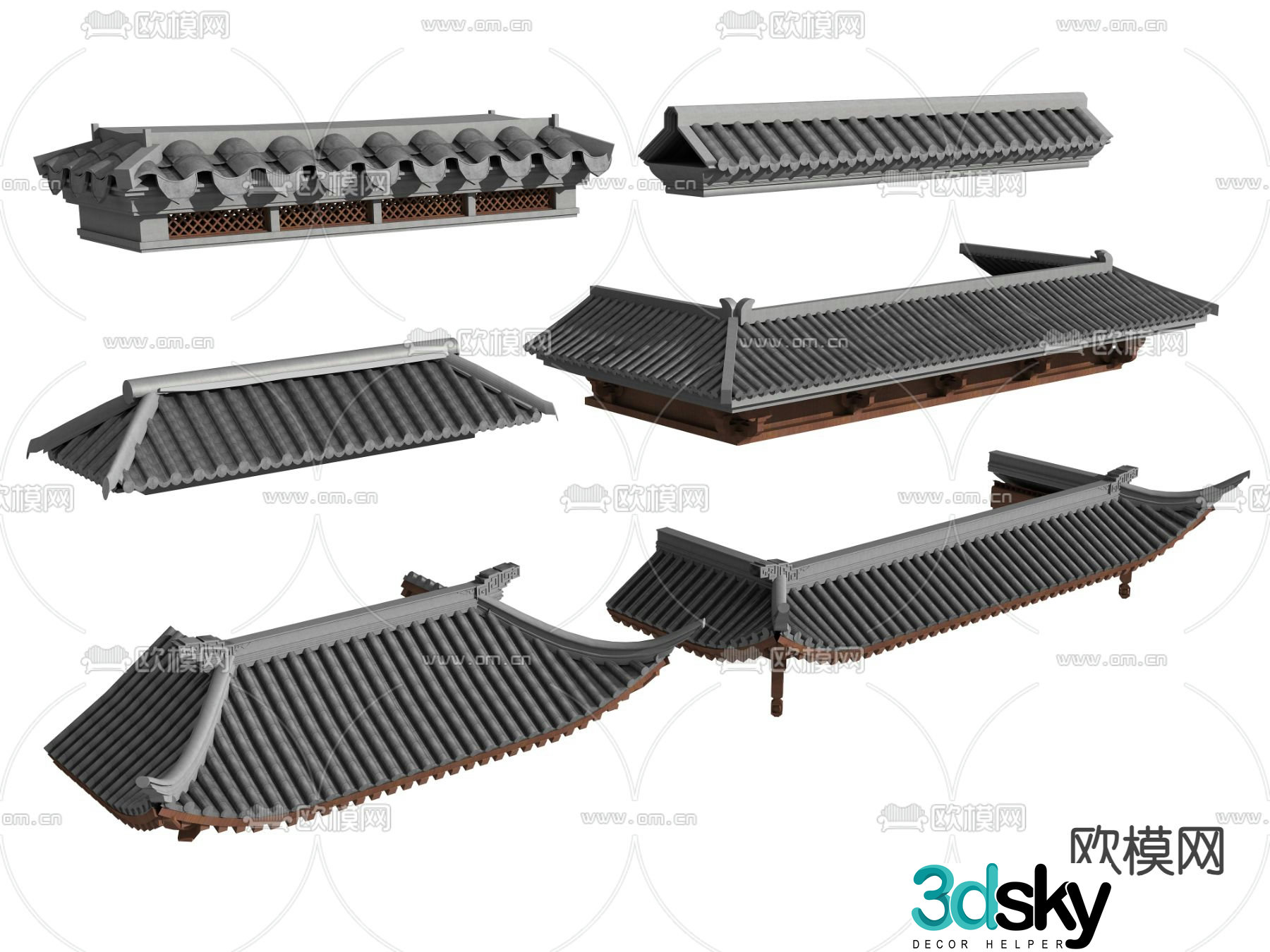 Chinese style roof ridge eaves cornice 3d model
