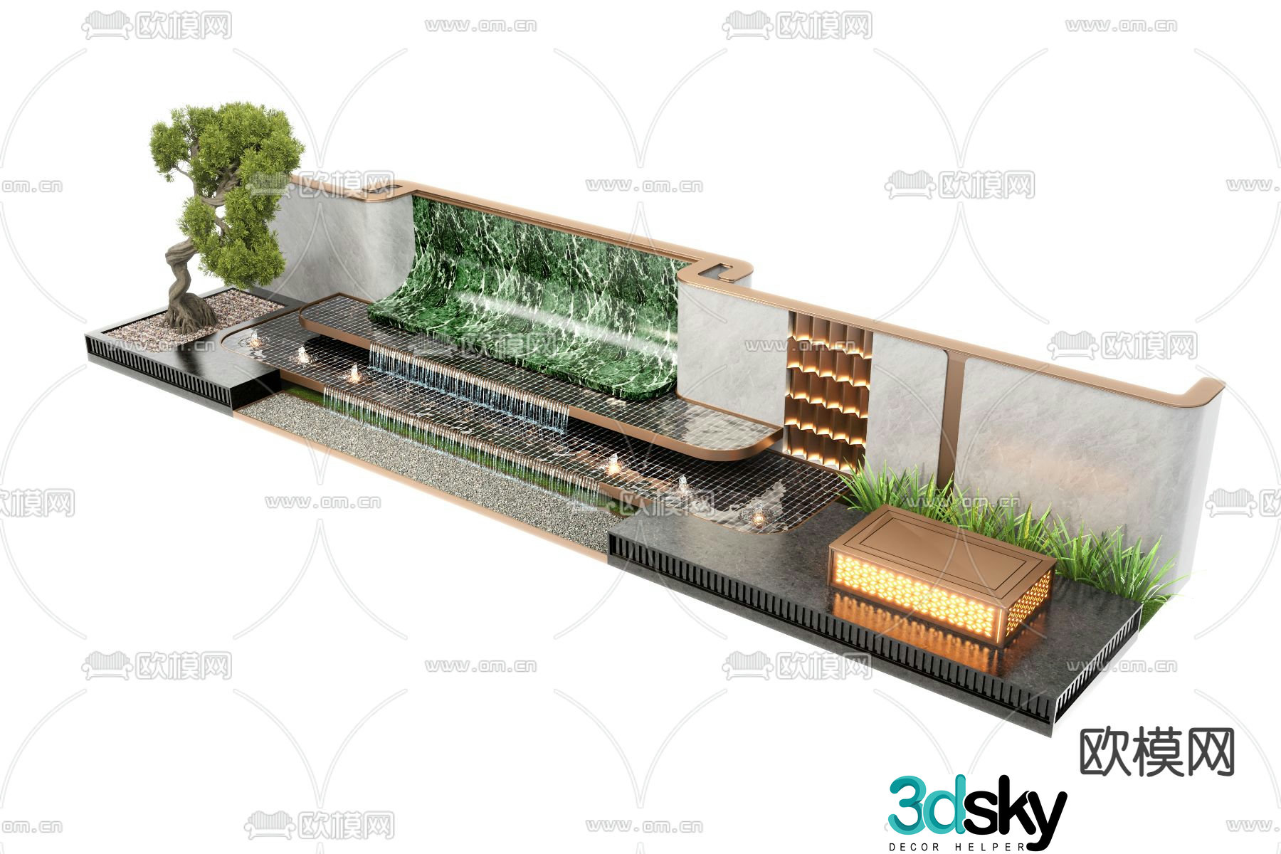New Chinese style water feature wall courtyard feature wall 3D model